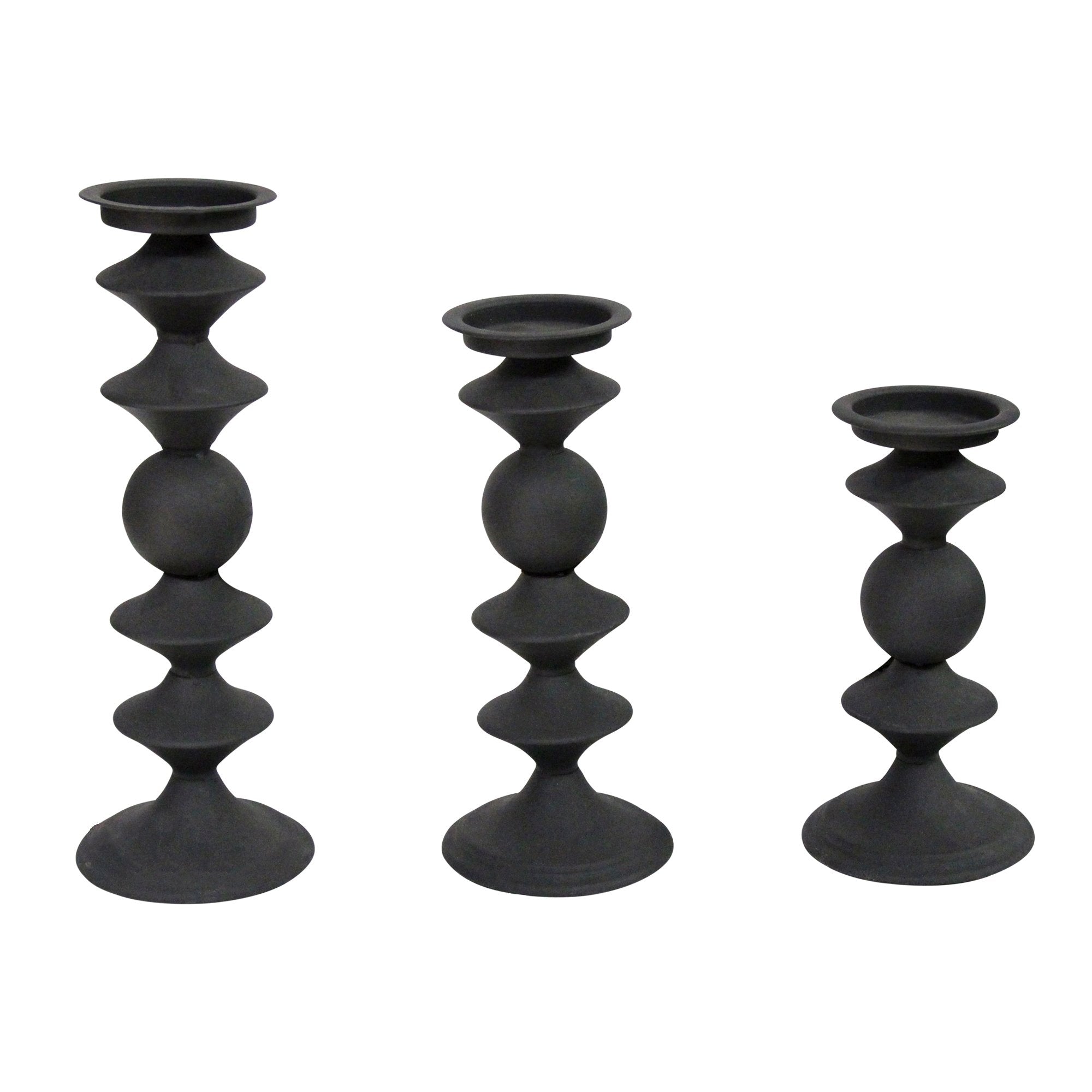 S/3 Modern Matte Black Metal Candlesticks