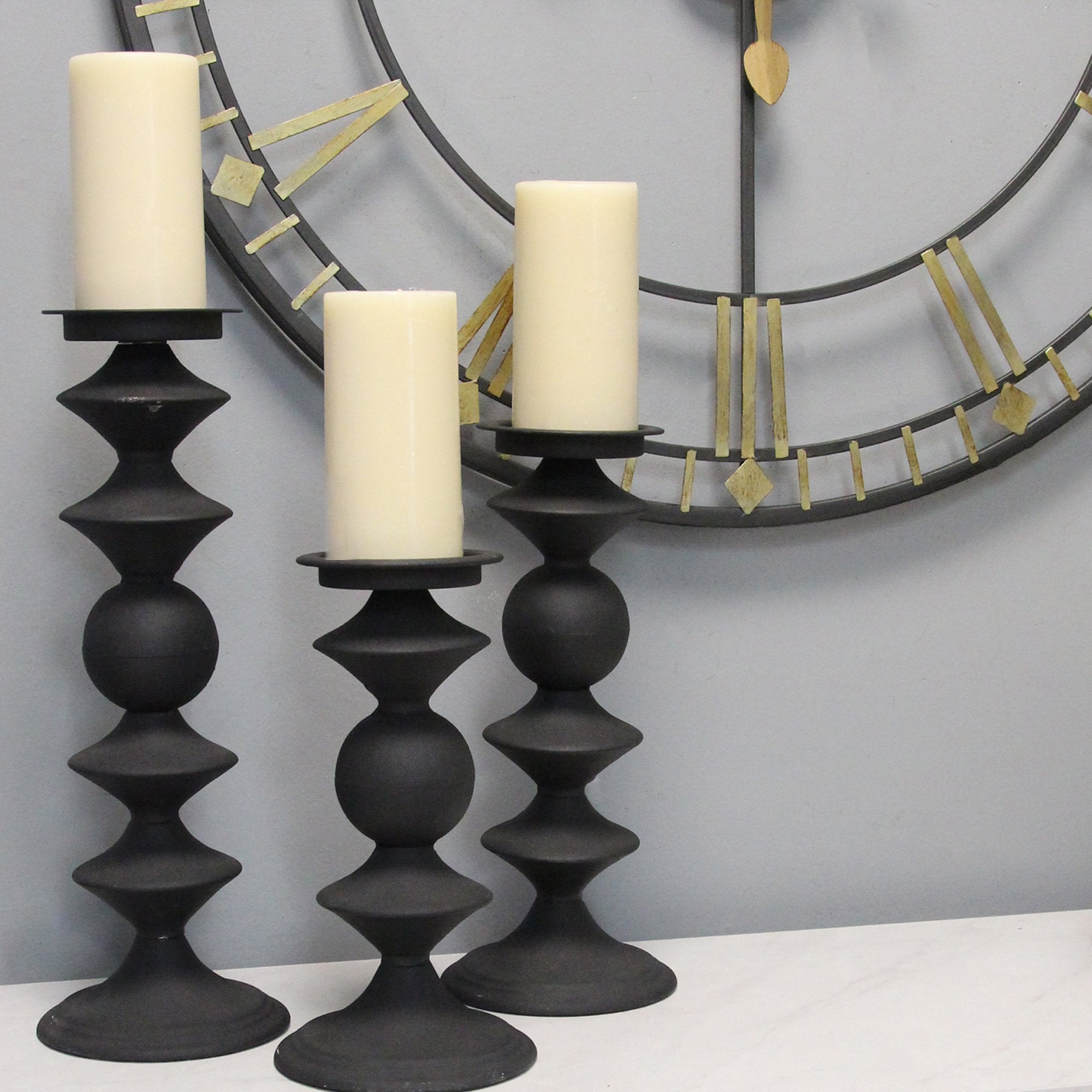 S/3 Modern Matte Black Metal Candlesticks
