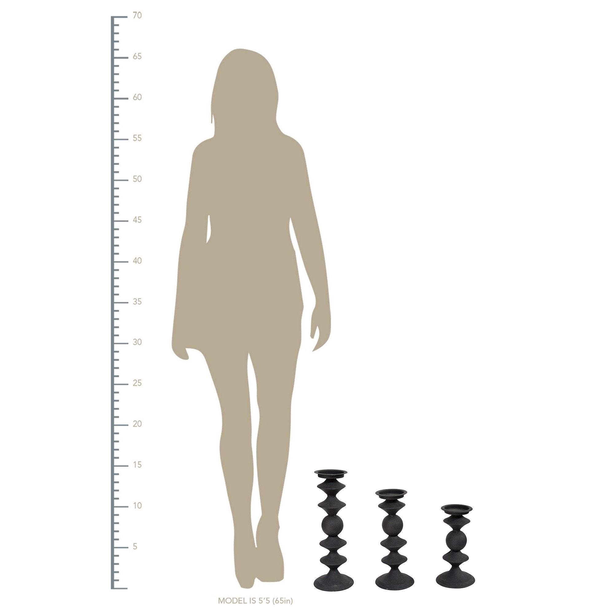 S/3 Modern Matte Black Metal Candlesticks