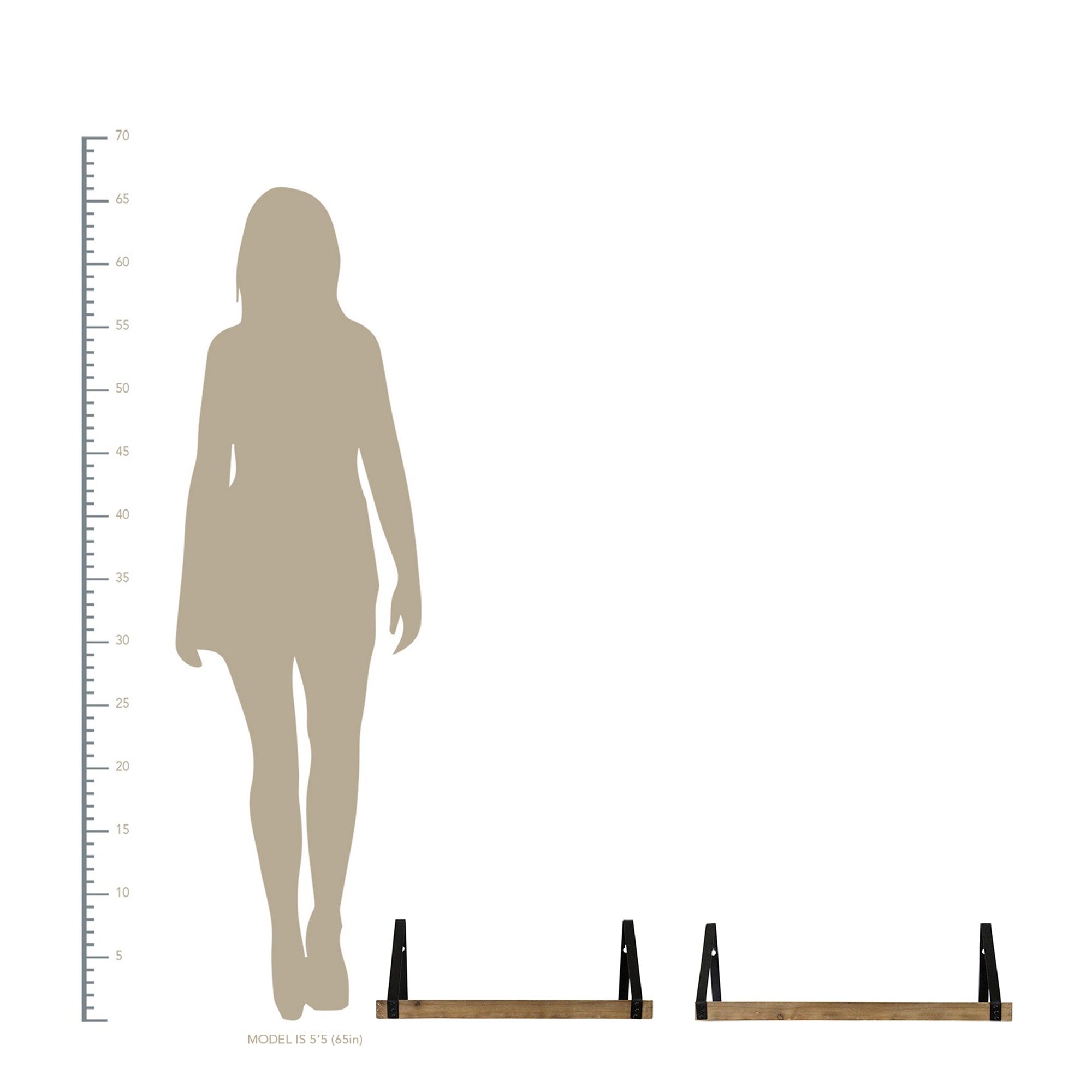 S/2 Wood Whitewash Shelves w/ Metal Triangle Brackets