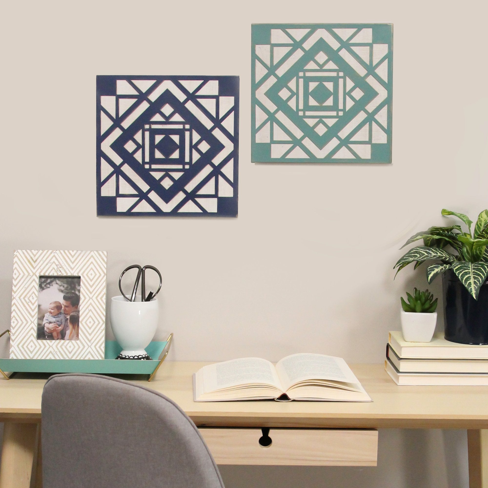 Green Aztec Metal and Wood Wall Decor