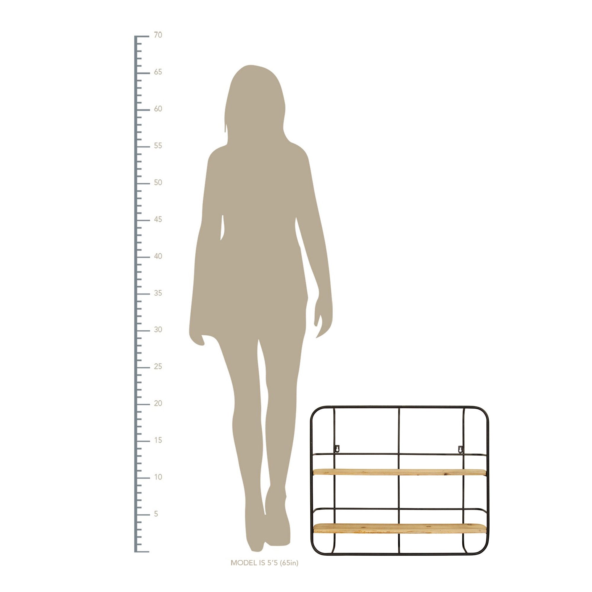 S 2 Farmhouse Wood Shelves with Black Metal Frame