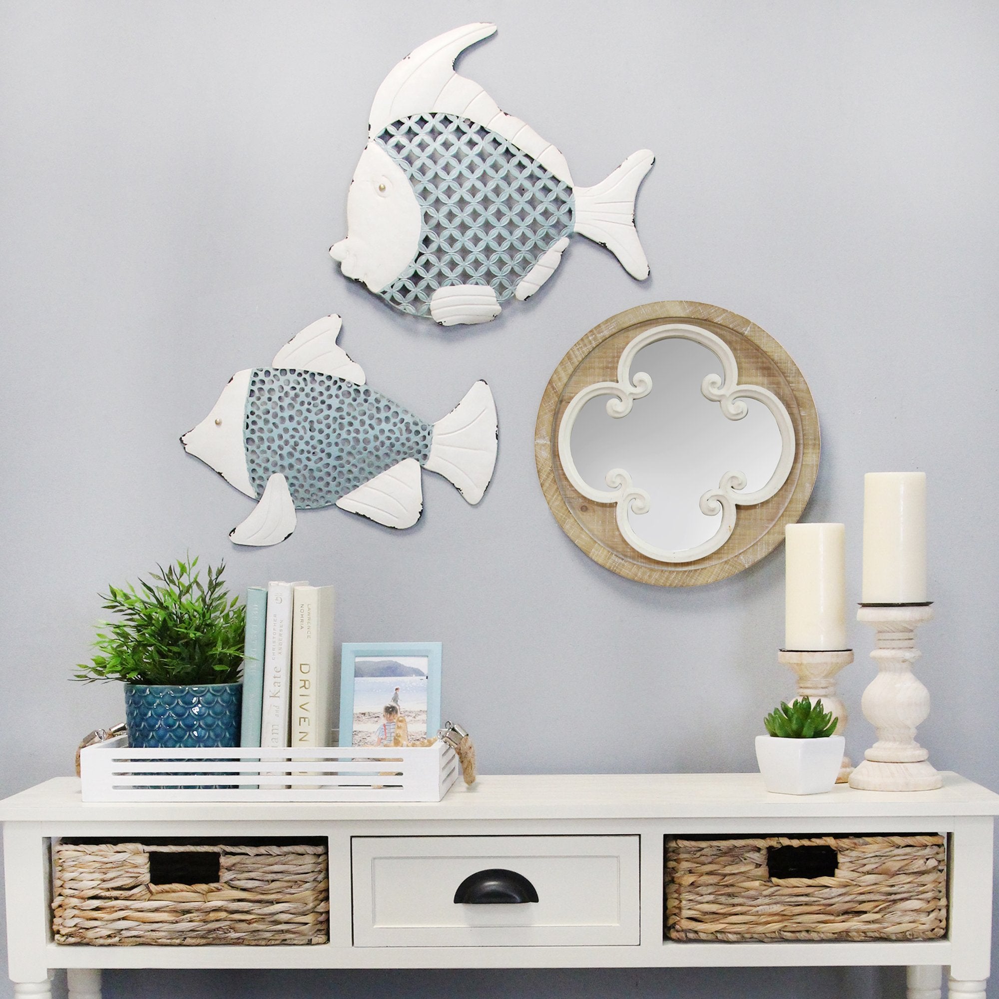 S/2 Tropical Two-Tone Metal Fish Wall Decor