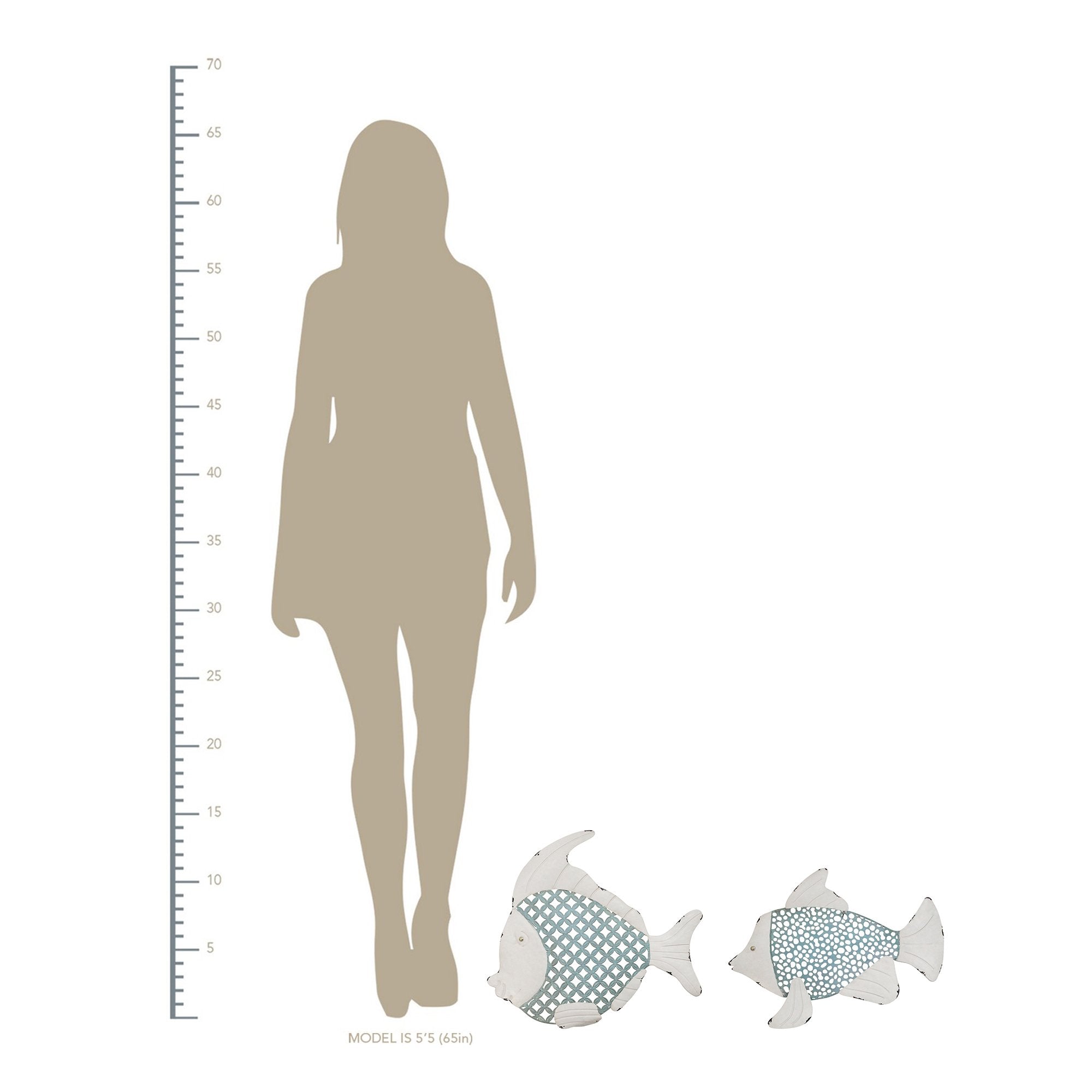 S/2 Tropical Two-Tone Metal Fish Wall Decor