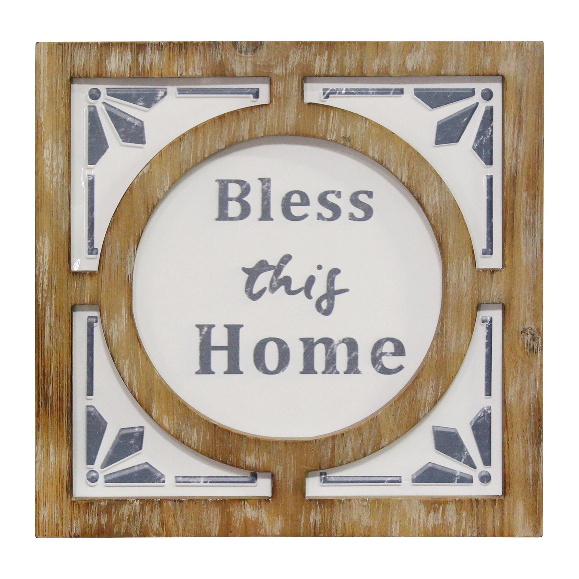 "Bless This Home" Metal & Wood Framed Wall Art
