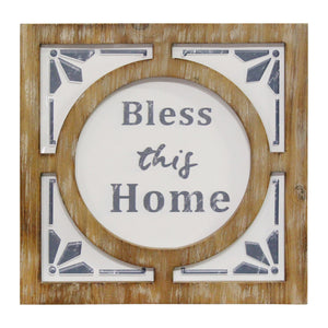 "Bless This Home" Metal & Wood Framed Wall Art
