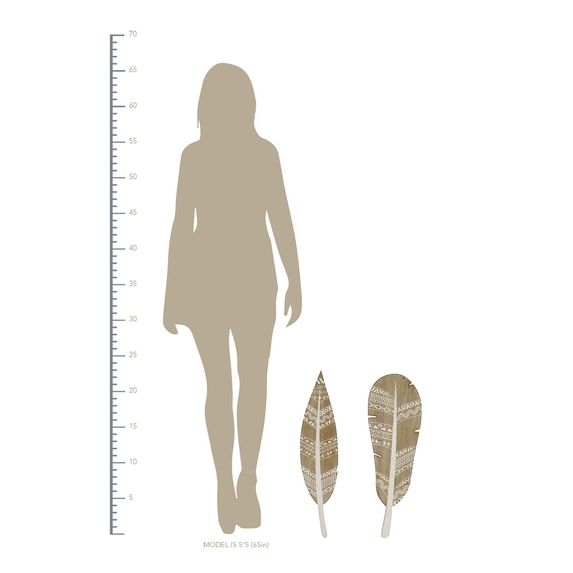 Tribal Print Wood Feathers 3D Wall Art Set of 2