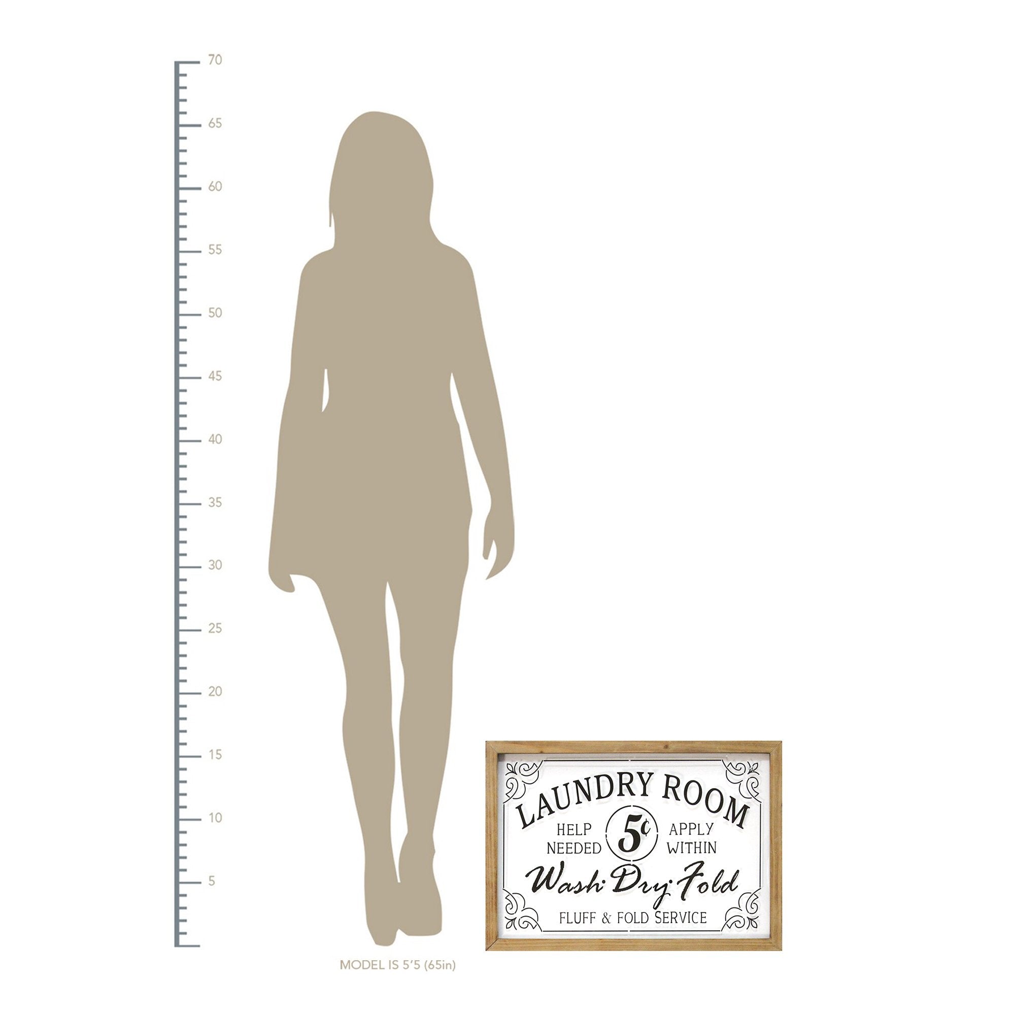 Vintage Style Laundry Room Glass and Wood Framed Wall Art