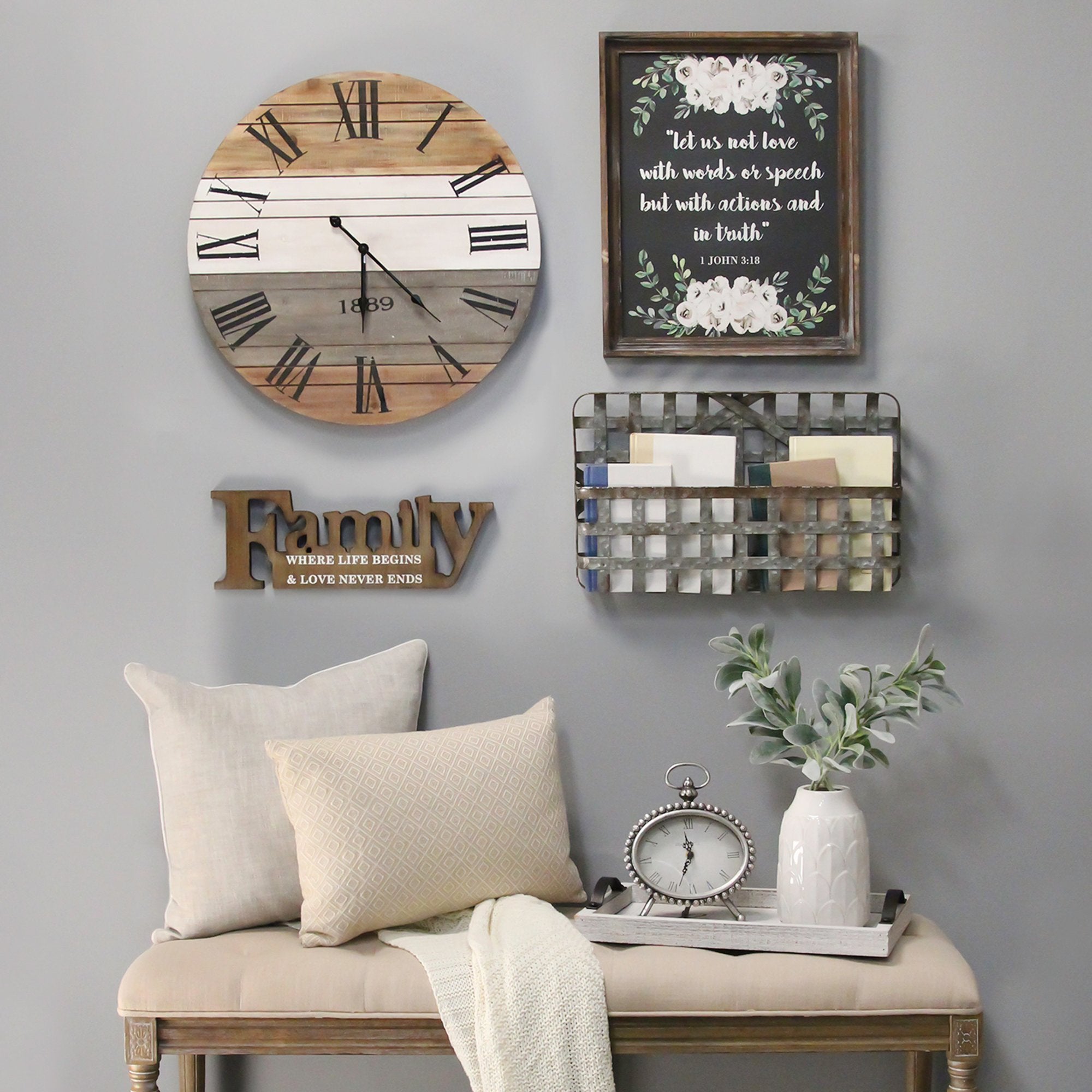 "Family Where Life Begins" Natural Wooden Wall Decor