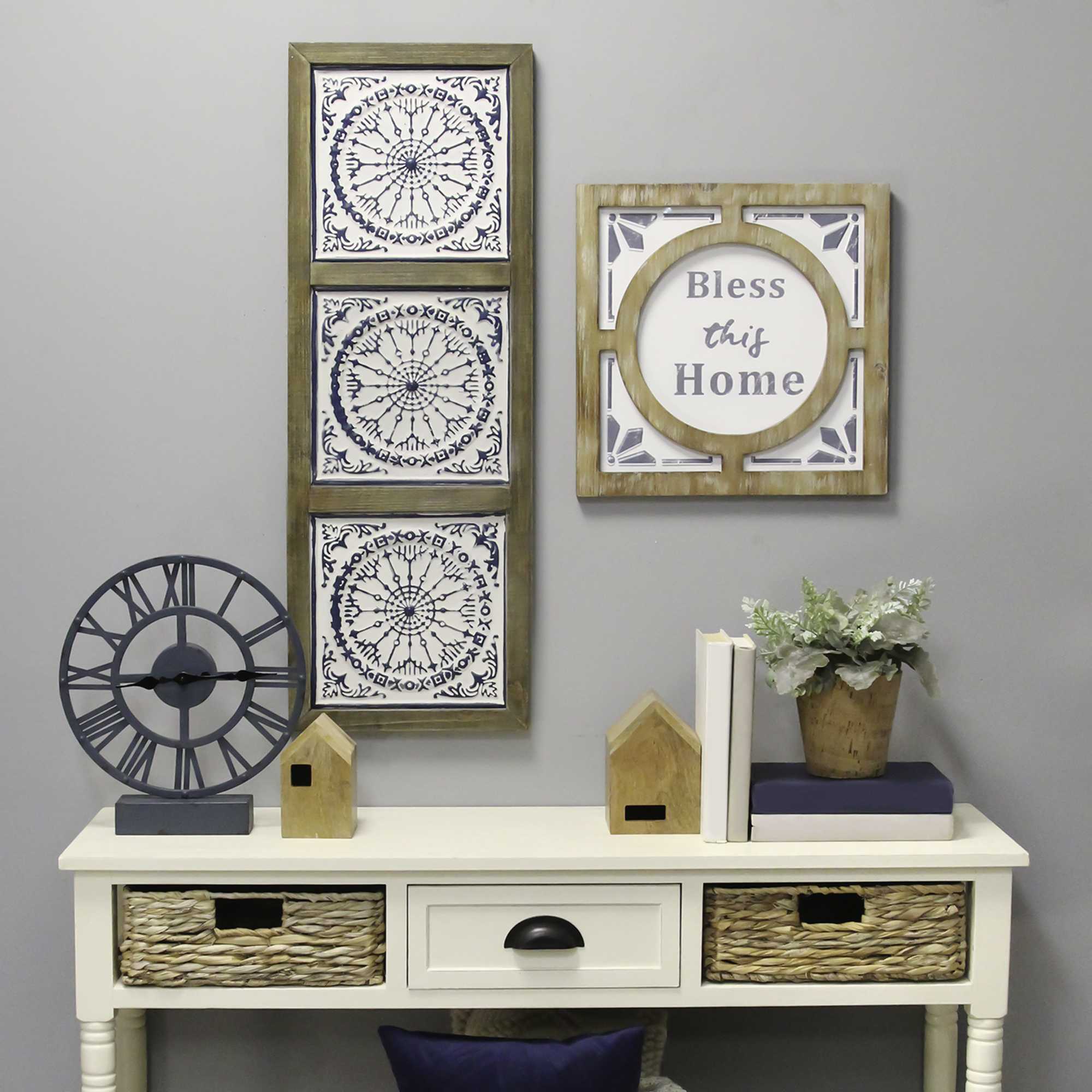 Distressed Mykonos Medallion Metal and Wood Wall Decor