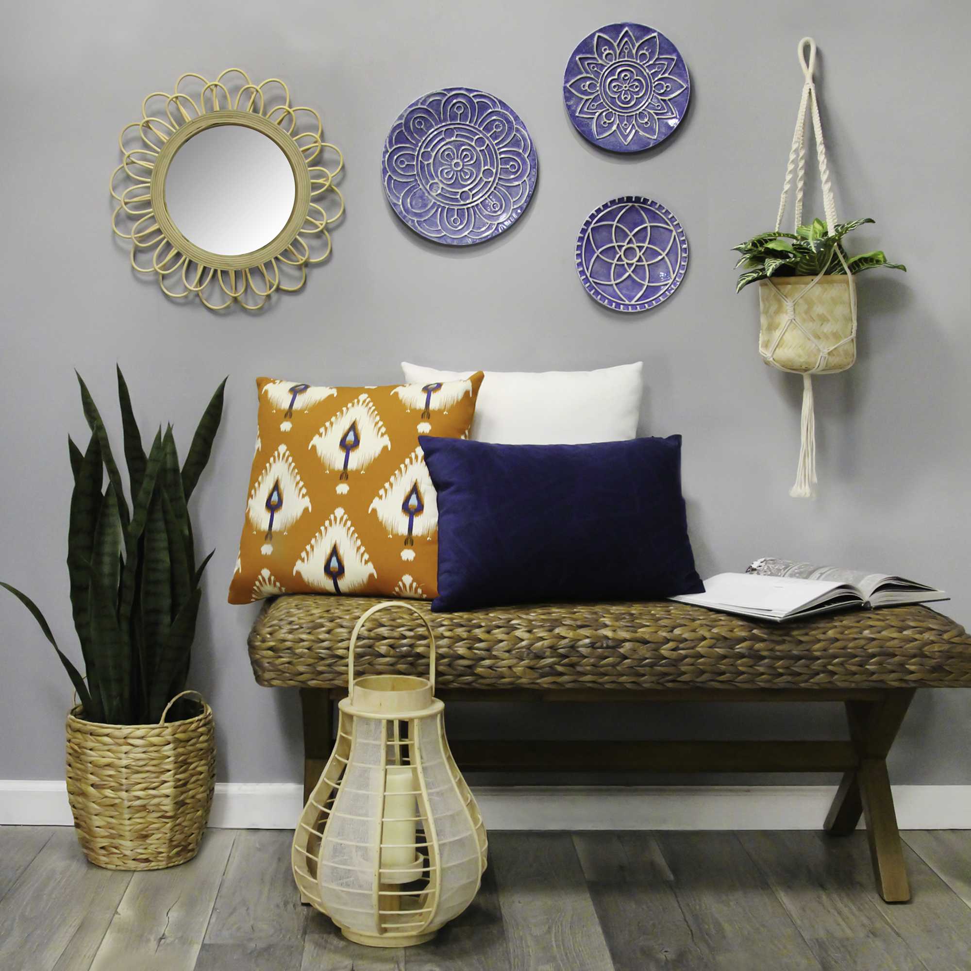Rattan Flower Petal Design Round Wall Mirror