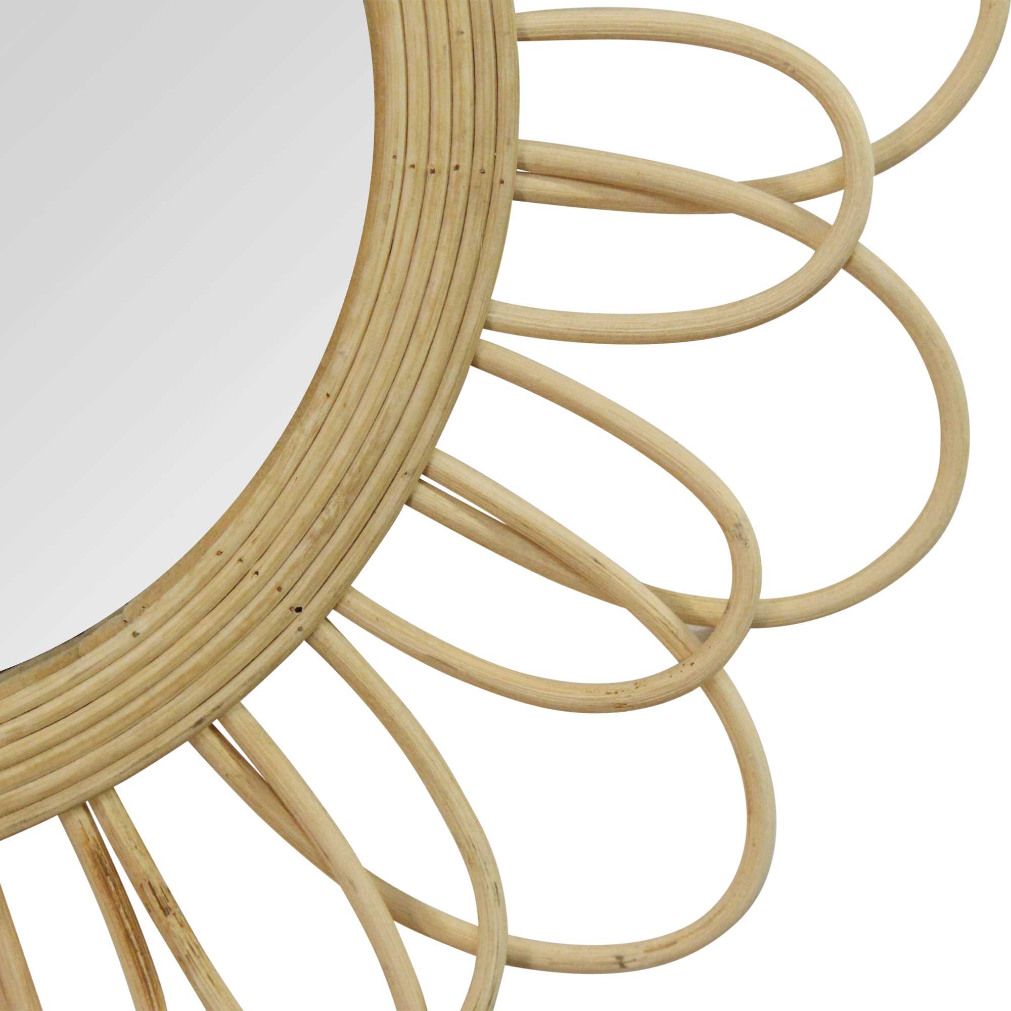 Rattan Flower Petal Design Round Wall Mirror