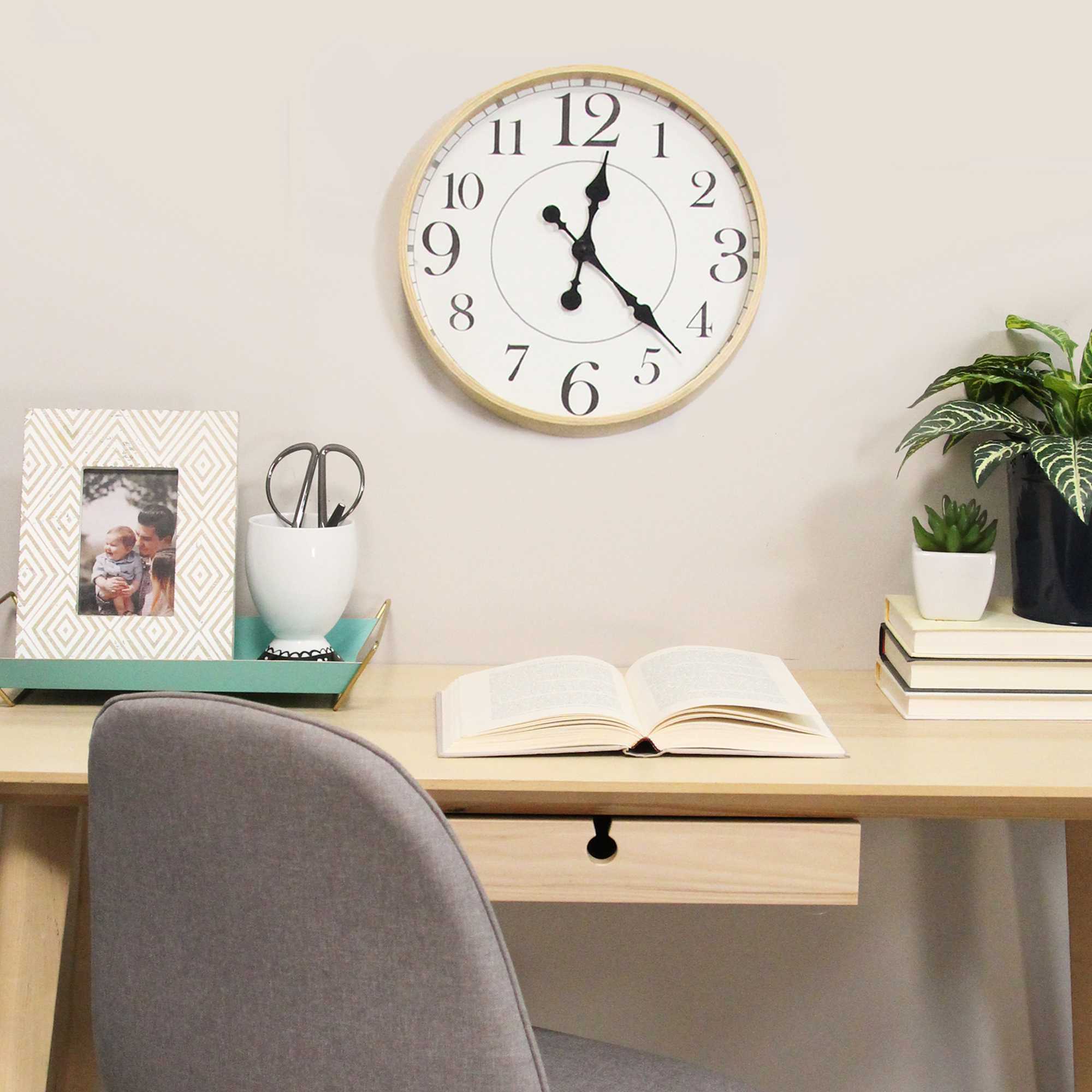 14" Maple Finish Wood Frame Wall Clock