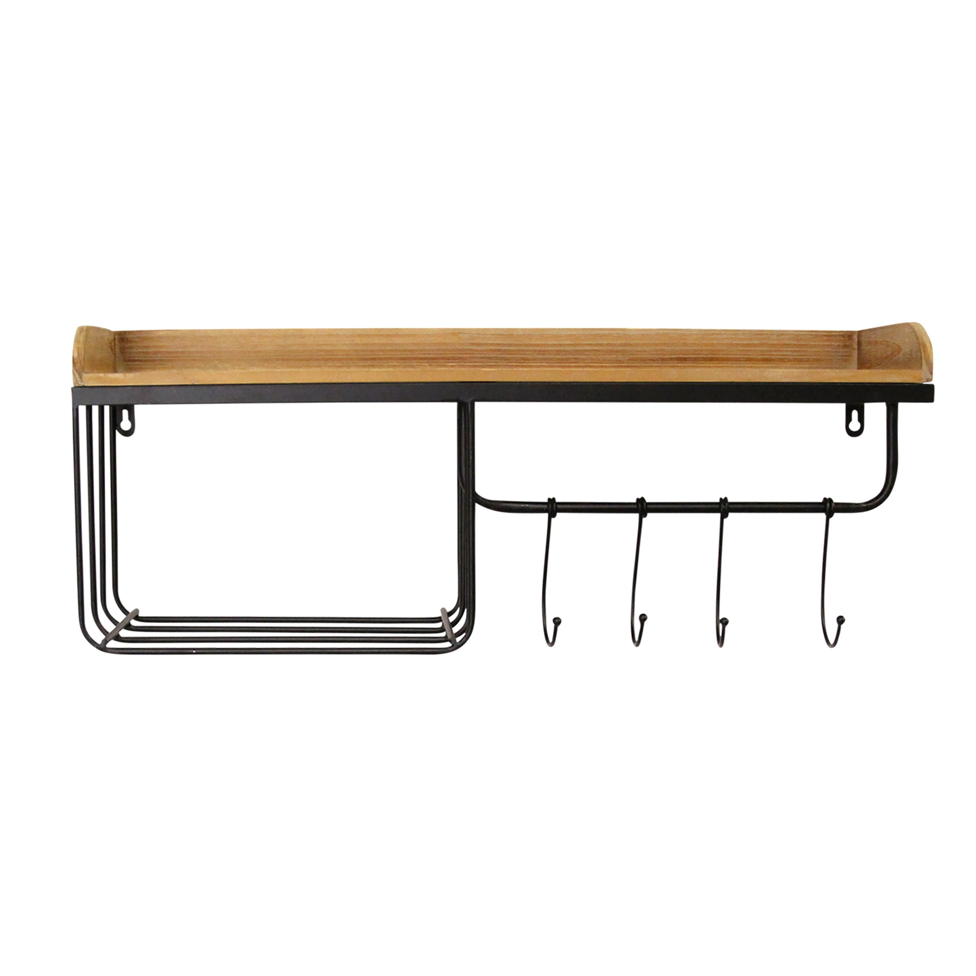 Modern Wood and Metal Wall Hanging Organizer with Sliding Hooks