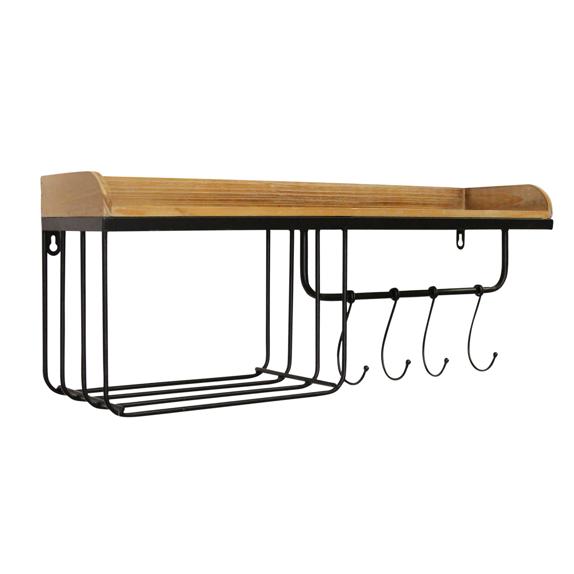 Modern Wood and Metal Wall Hanging Organizer with Sliding Hooks