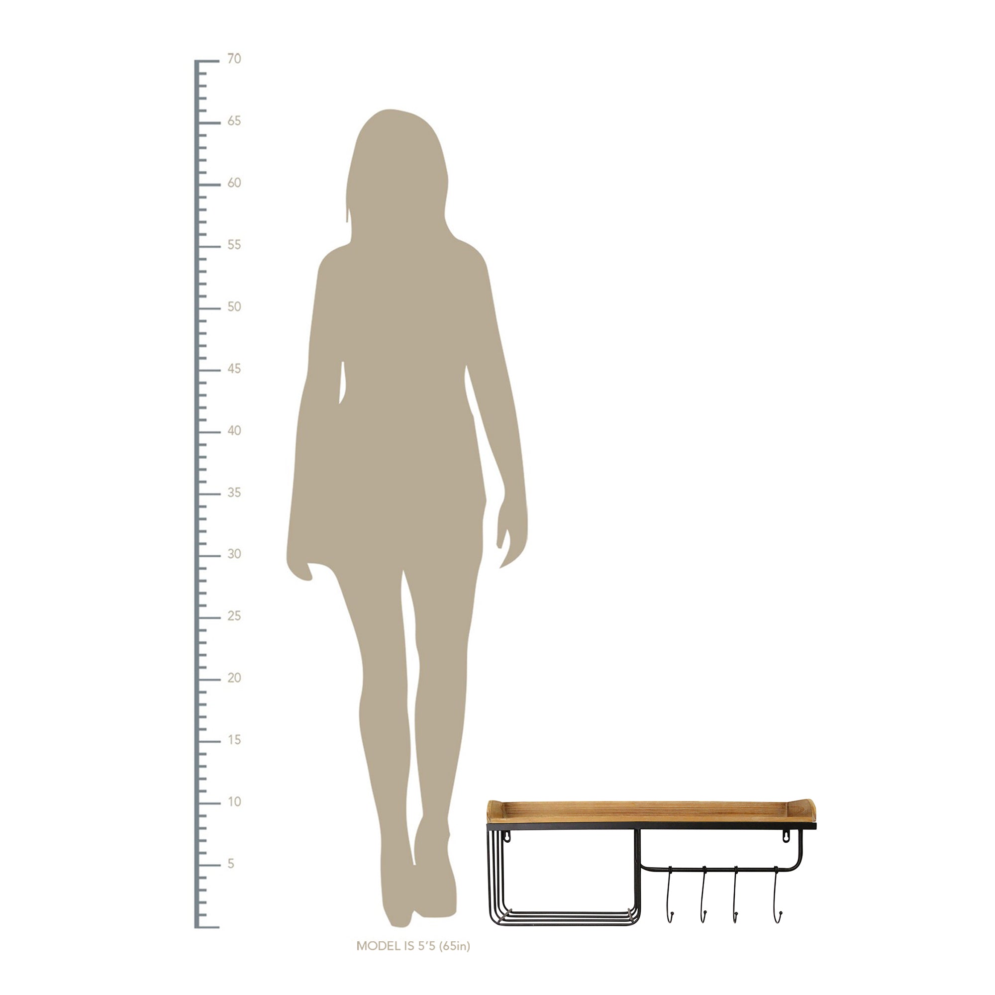 Modern Wood and Metal Wall Hanging Organizer with Sliding Hooks