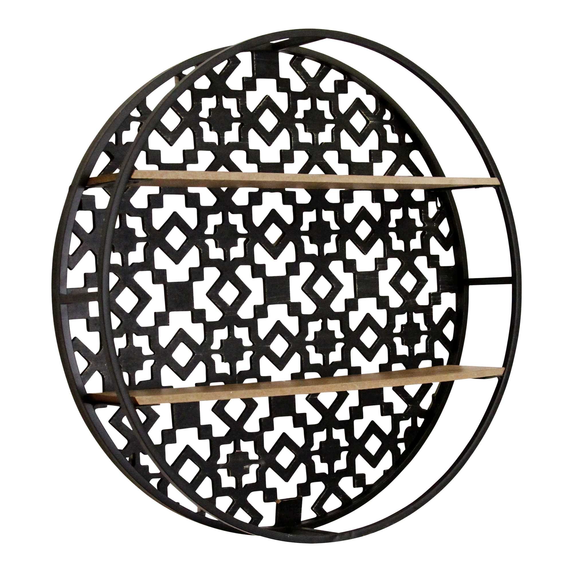 Black Boho Metal & Wood Framed Shelf