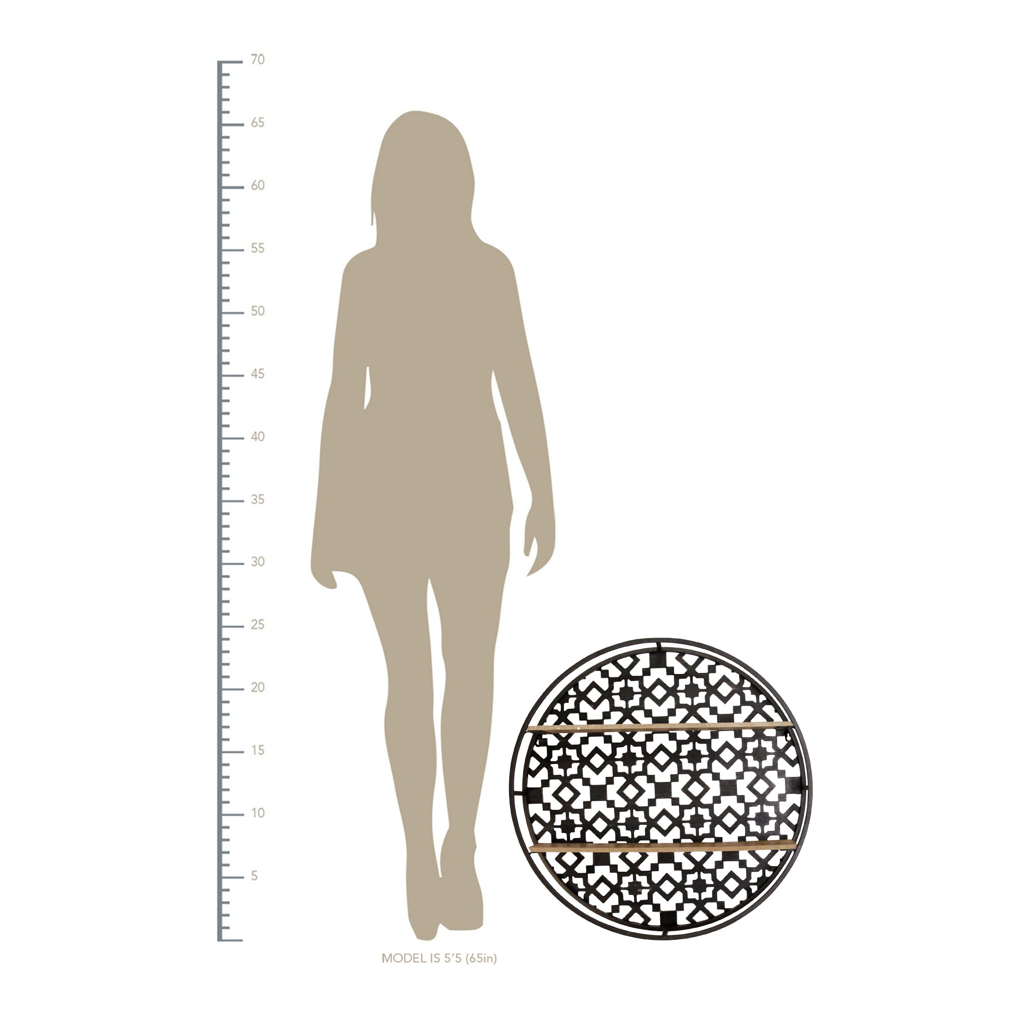 Black Boho Metal & Wood Framed Shelf