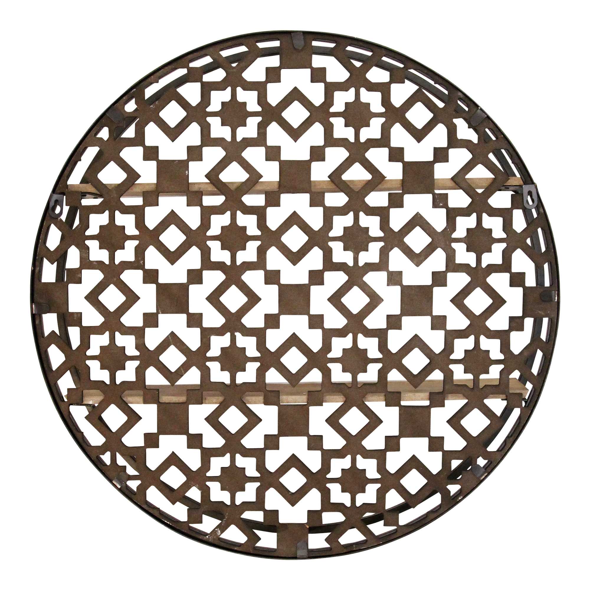 Black Boho Metal & Wood Framed Shelf