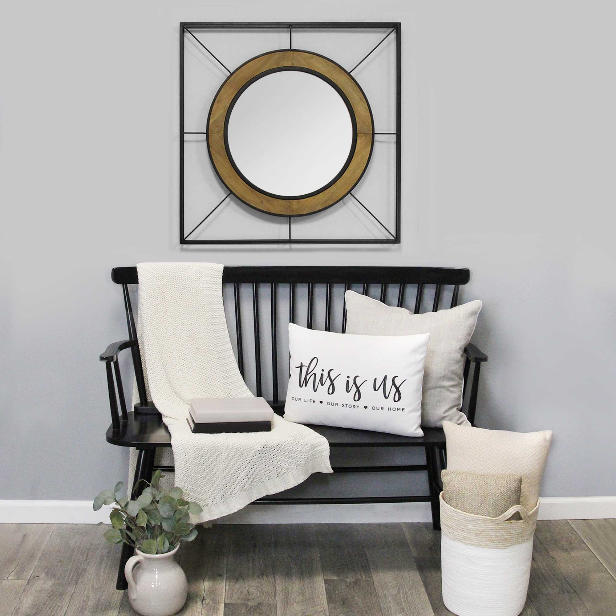 30" Modern Farmhouse Wood and Metal Wall Mirror
