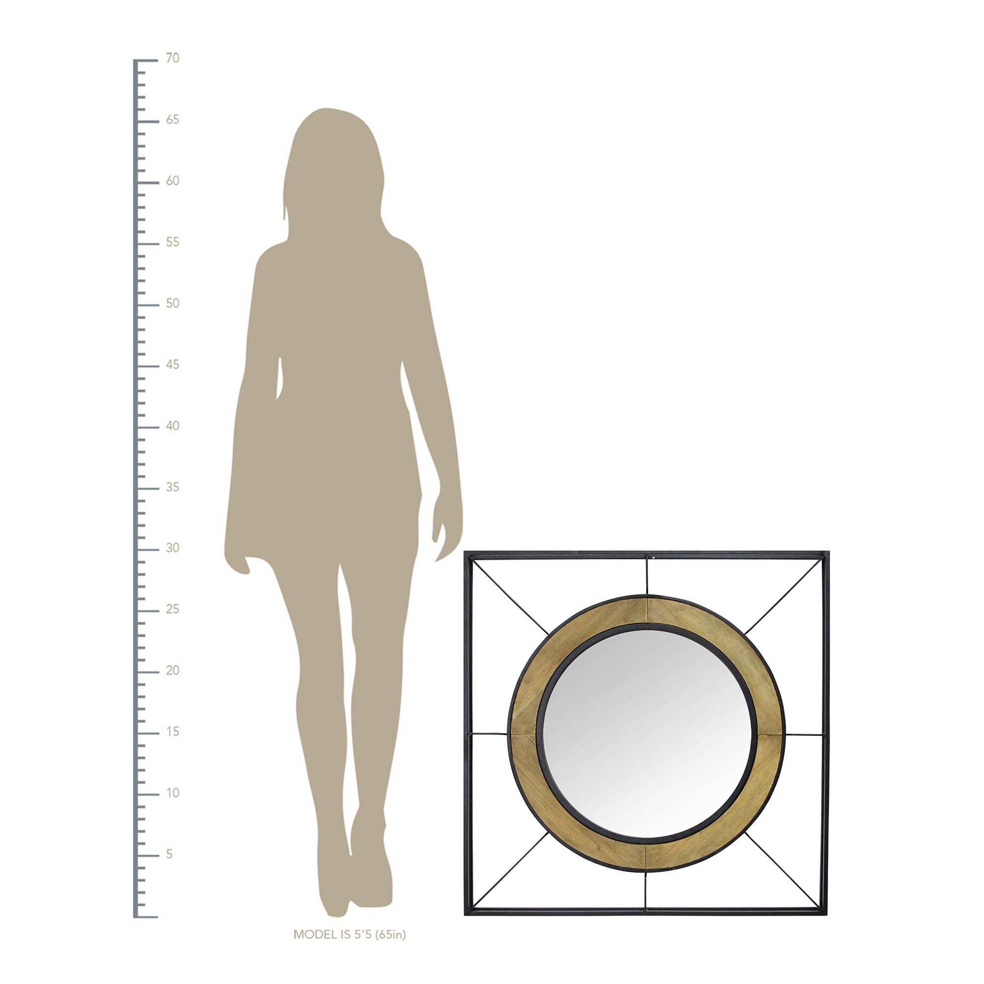 30" Modern Farmhouse Wood and Metal Wall Mirror