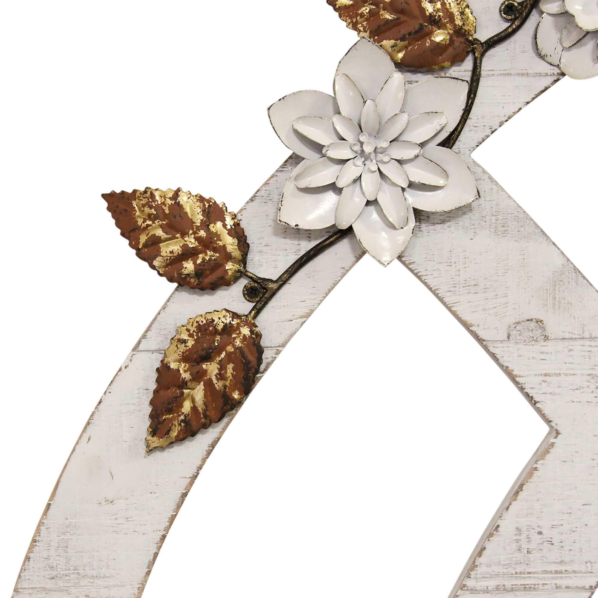 Distressed White Arch w/ Metal Flowers Wall Decor