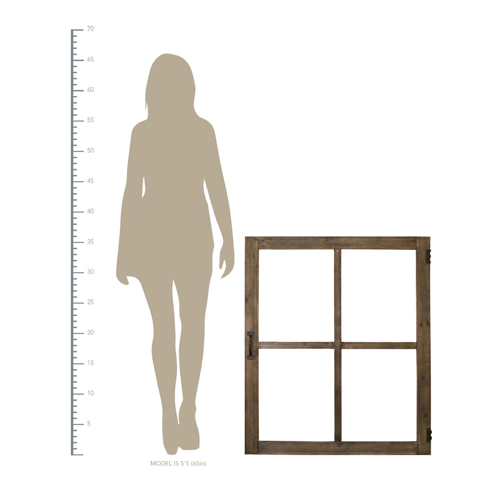 Walnut Wood Windowpane Wall Decor with Metal Hinges