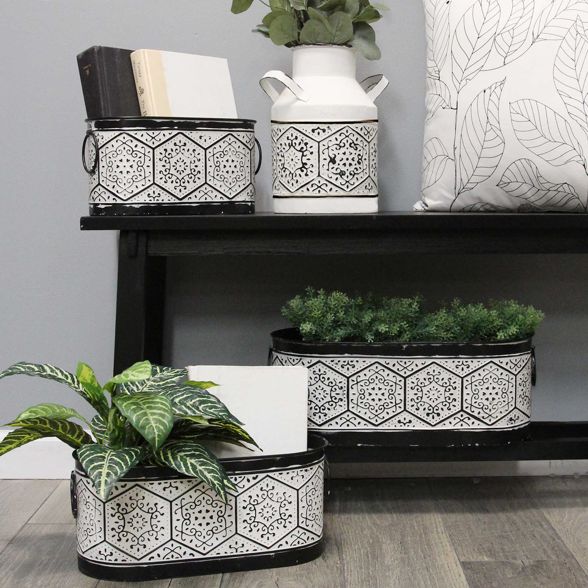 10" Black and White Metal Distressed Vase