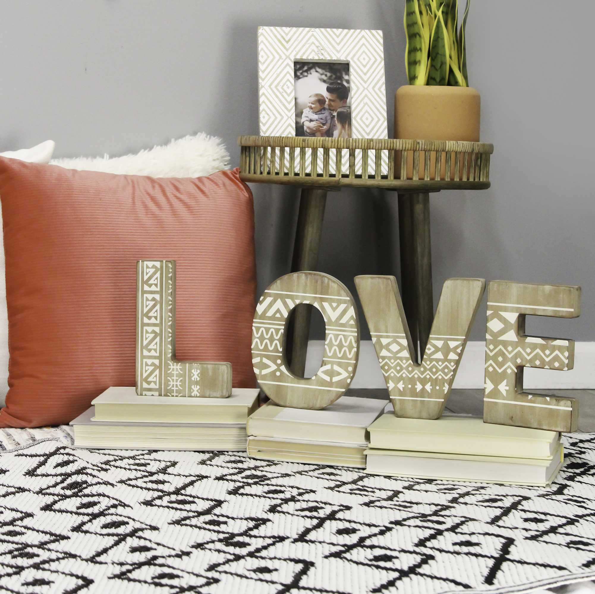 Distressed Rattan Brown Bamboo & Wood / Side Table