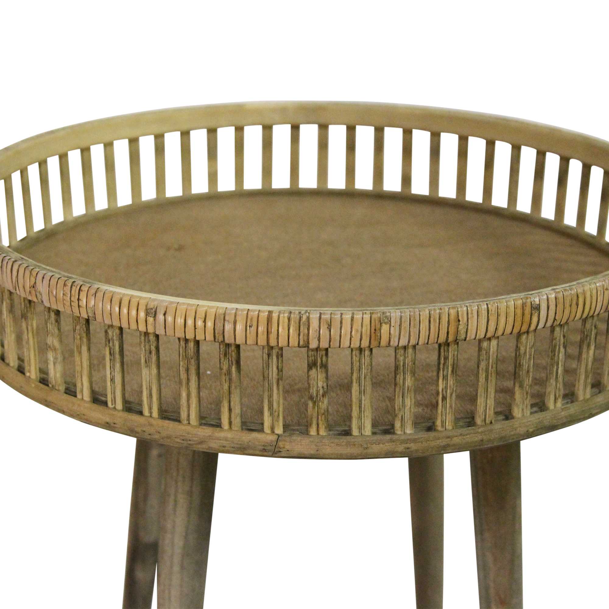 Distressed Rattan Brown Bamboo & Wood / Side Table