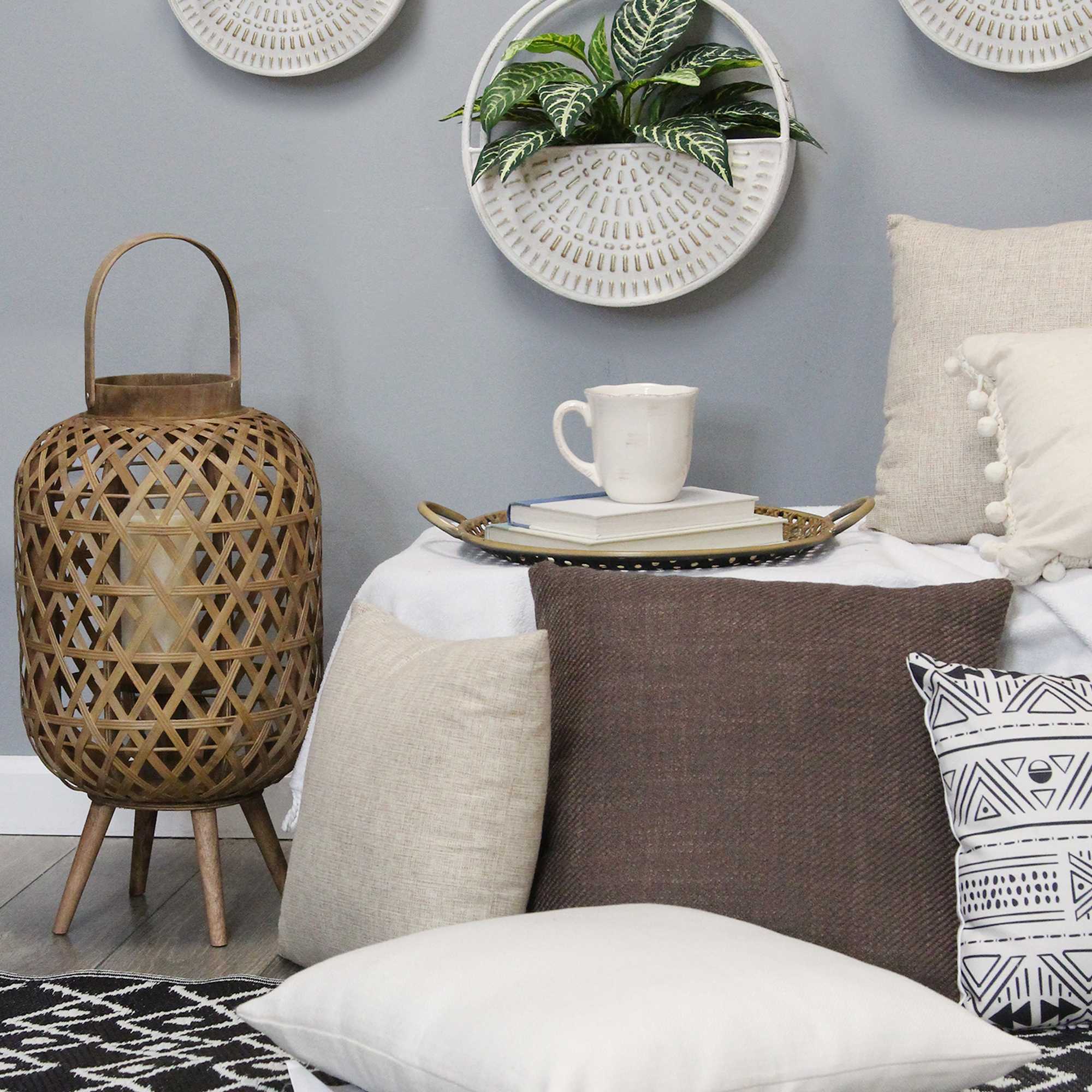 Coastal Bamboo and Wood Lantern Stand