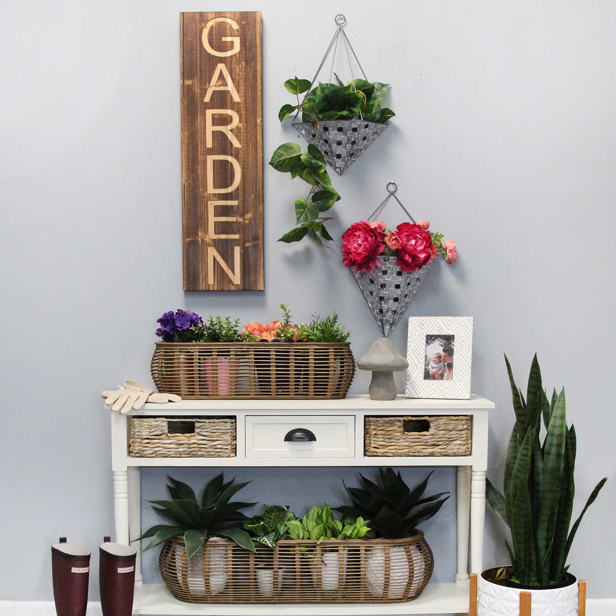 S/2 Carribean style Bamboo & Wood Baskets