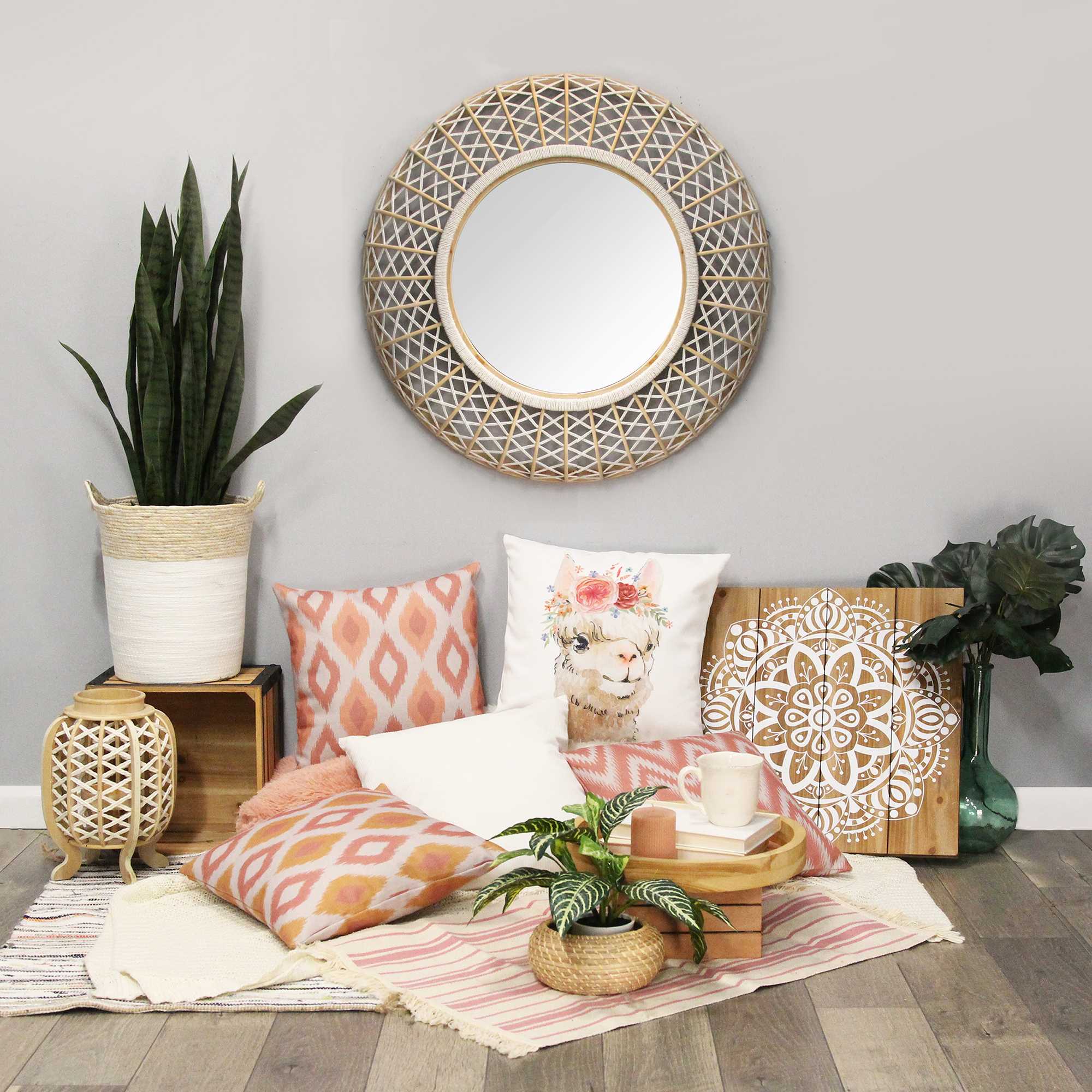 33.50" Woven Rattan Mirror