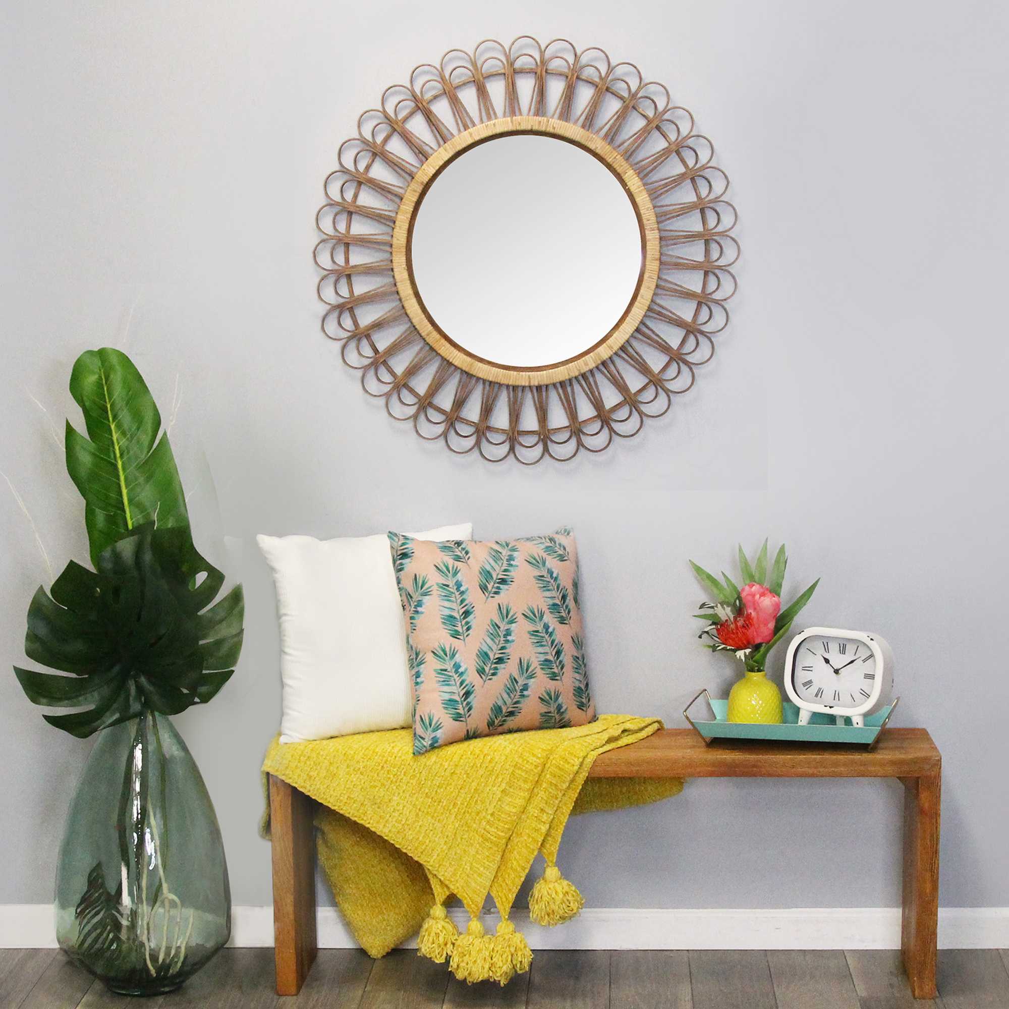 34" Bamboo Tulum Rattan Wall Mirror