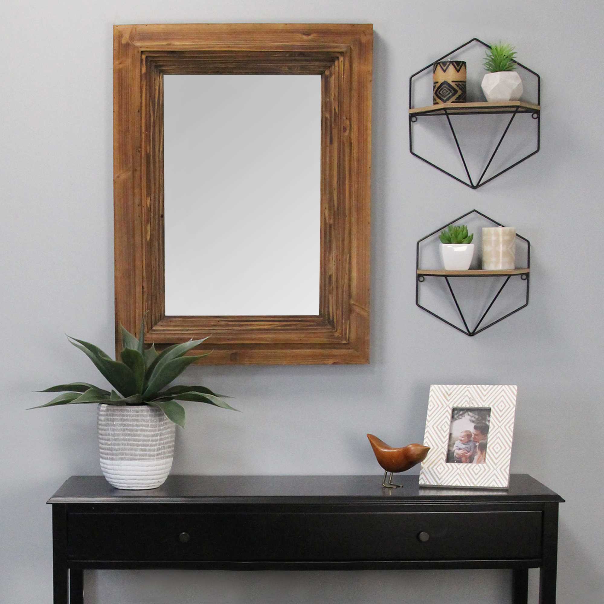 31.5" Layered Cherry Wood Framed Mirror