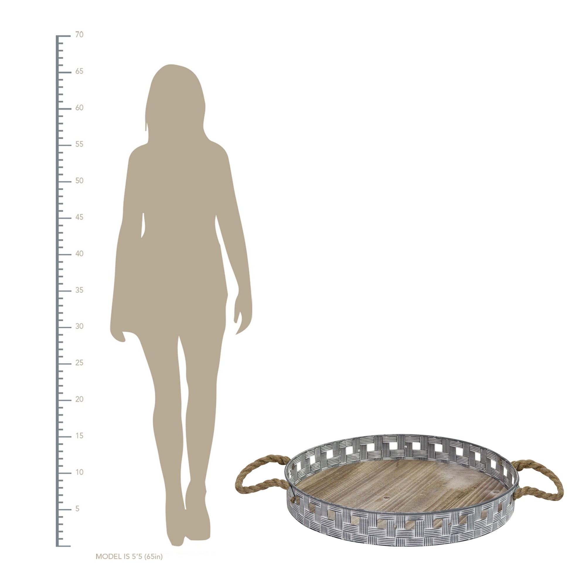 Grey Woven Metal and Wood Tray