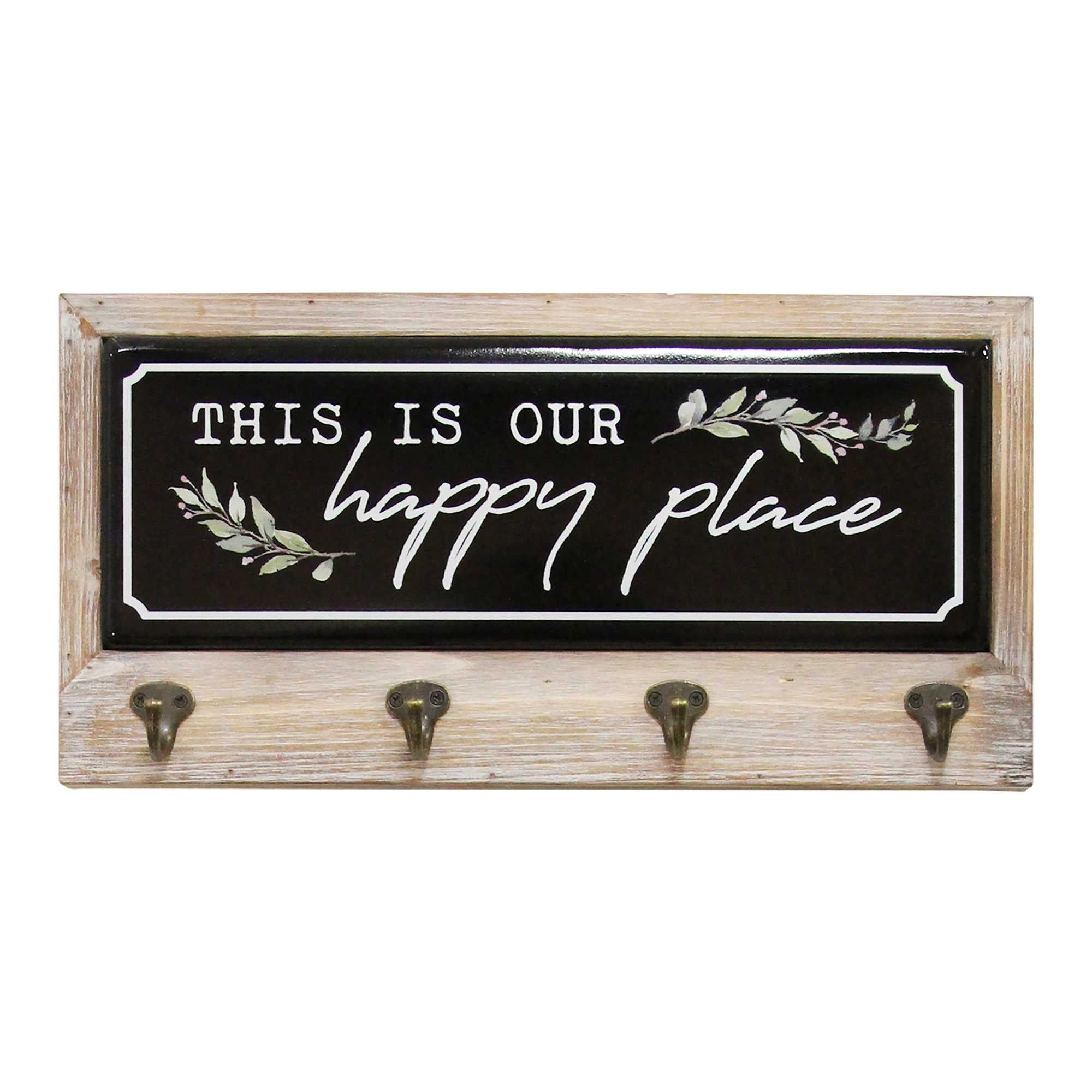 "This is Our Happy Place" Wood and Metal Coat Rack