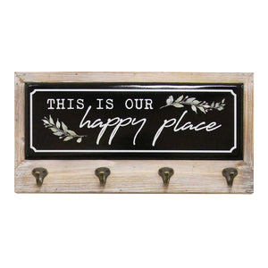 "This is Our Happy Place" Wood and Metal Coat Rack