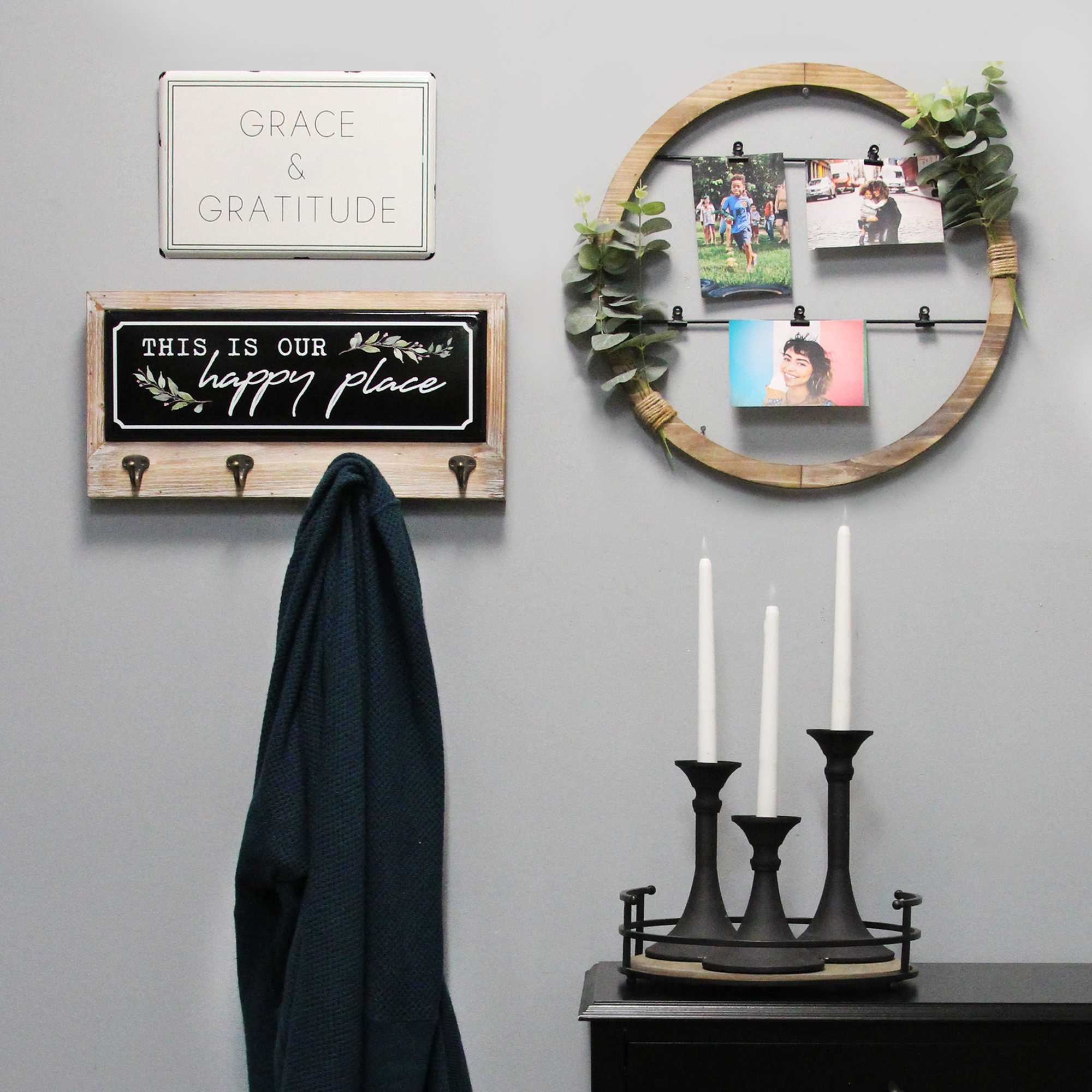 "This is Our Happy Place" Wood and Metal Coat Rack