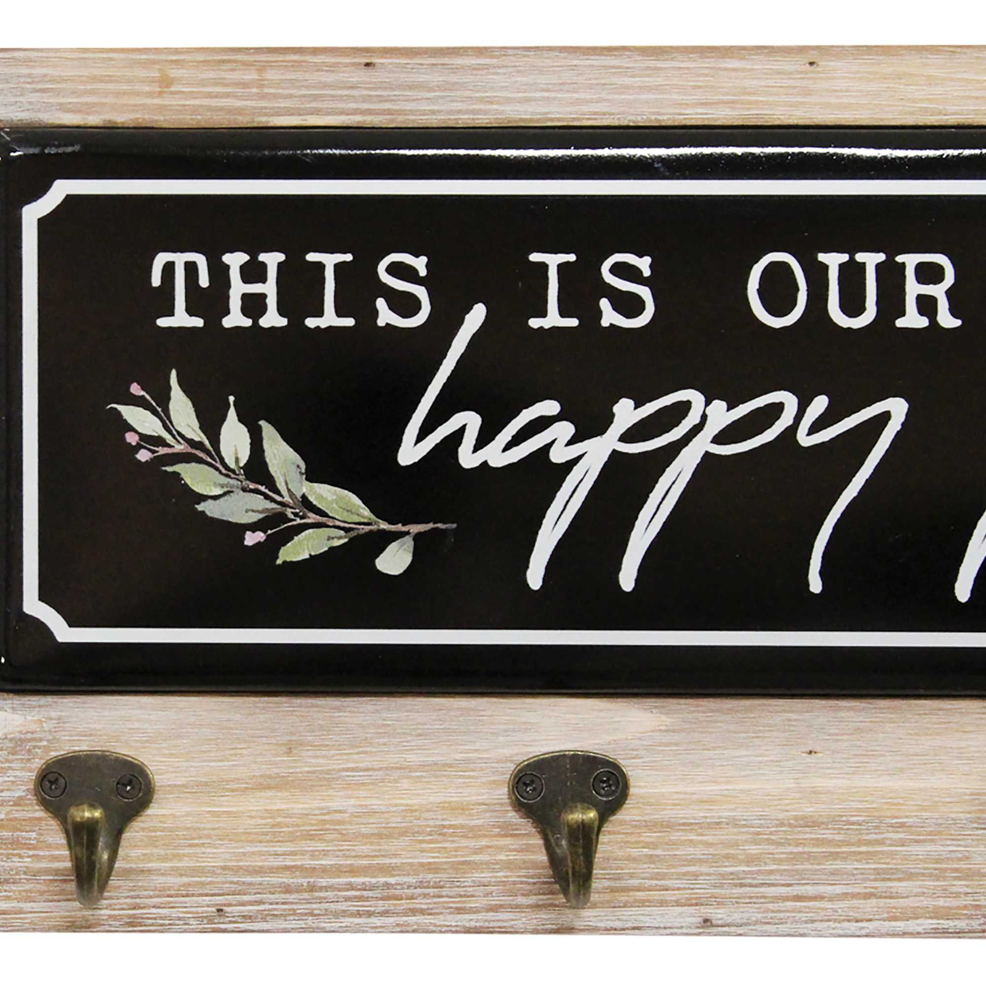 "This is Our Happy Place" Wood and Metal Coat Rack