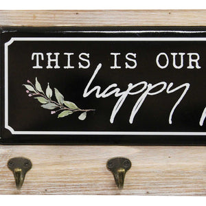 "This is Our Happy Place" Wood and Metal Coat Rack