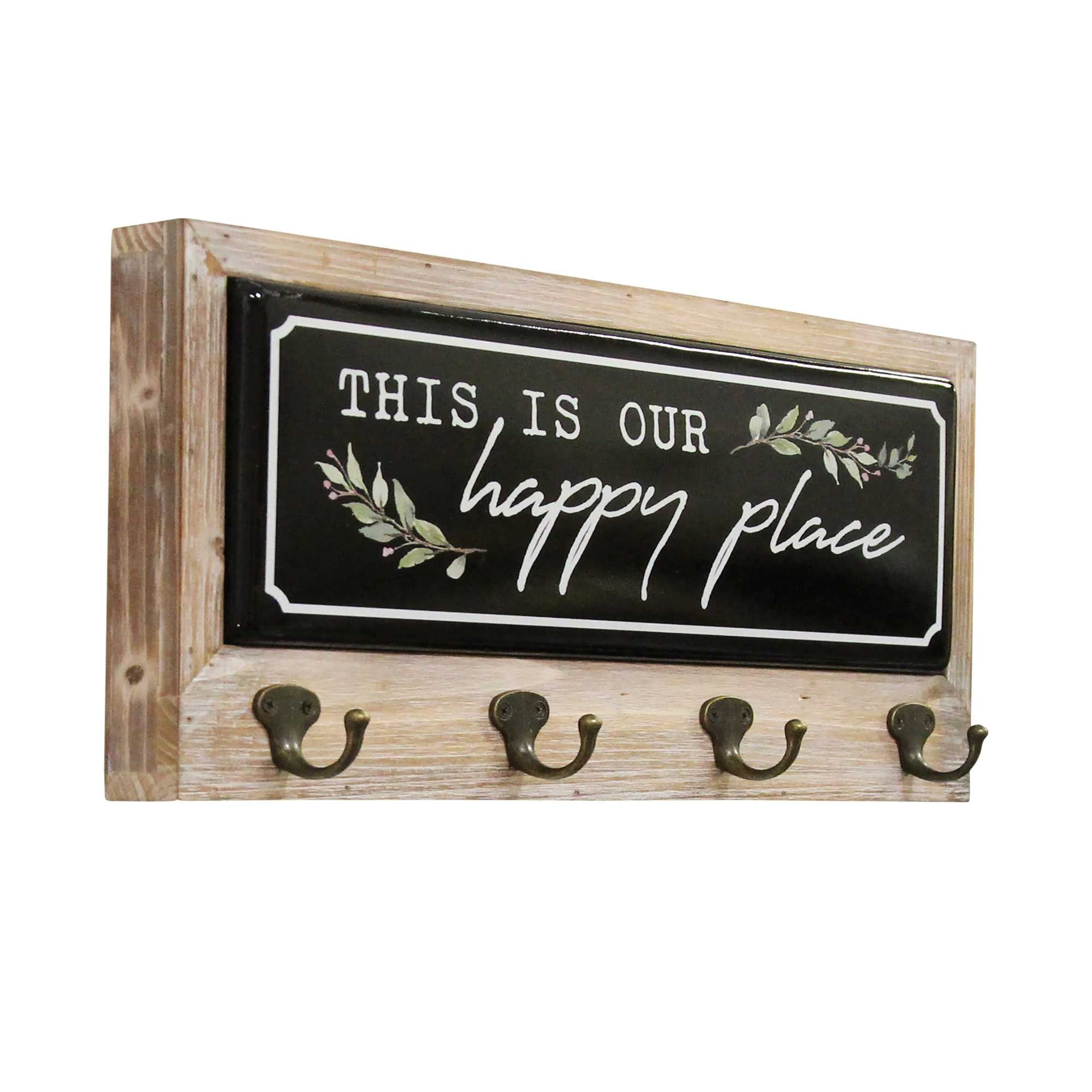 "This is Our Happy Place" Wood and Metal Coat Rack
