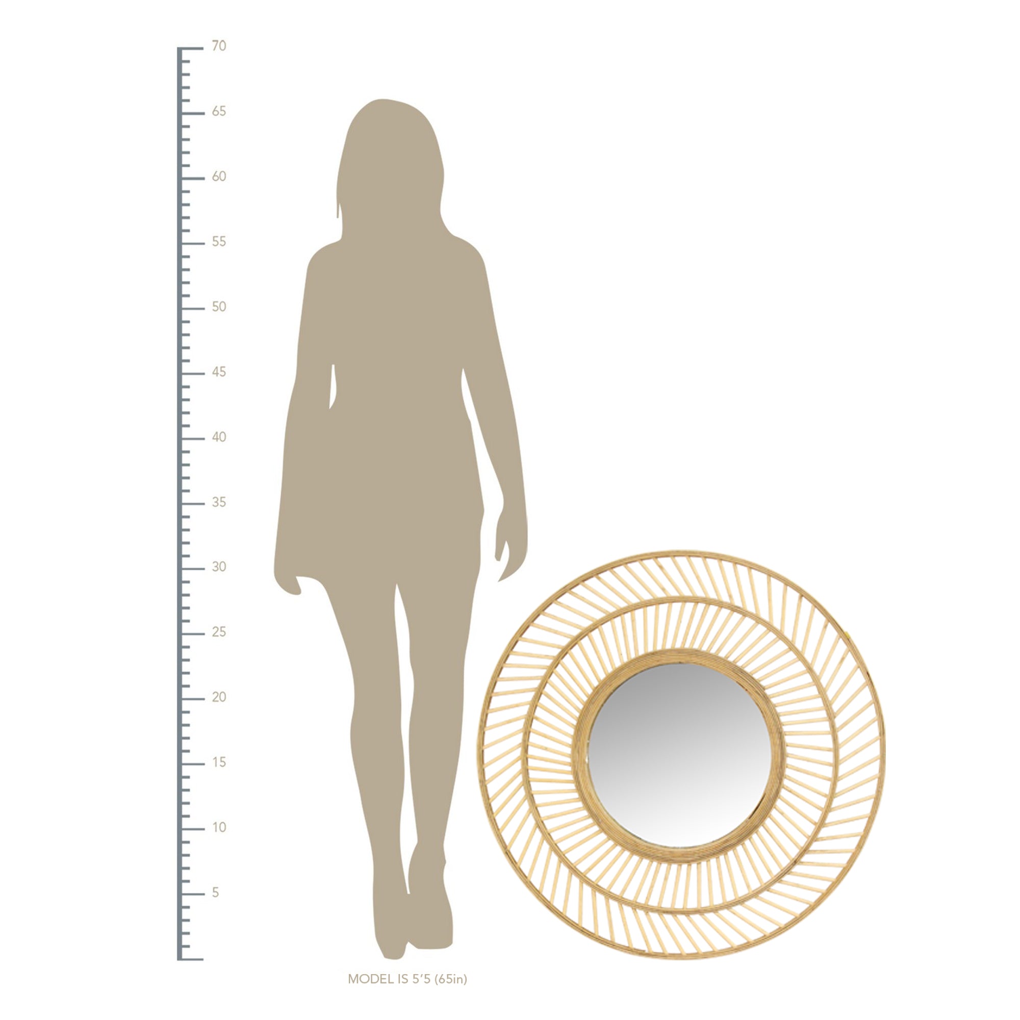 31.5" Boho Casual Woven Wicker Wall Mirror