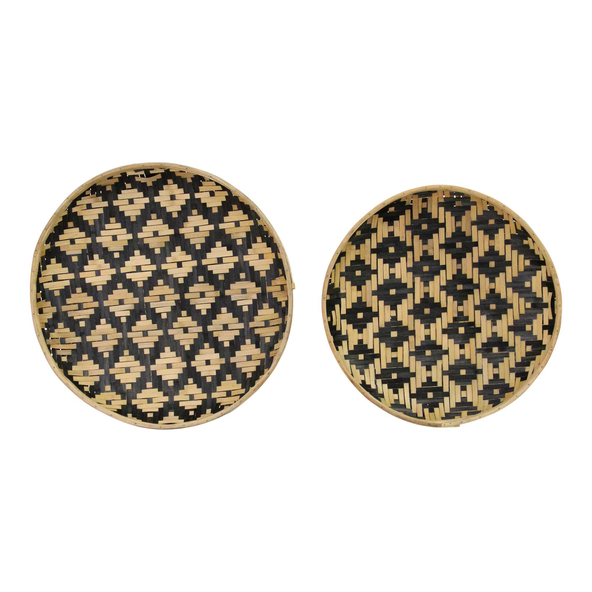 S/2 Two-Tone Woven Bamboo Plates