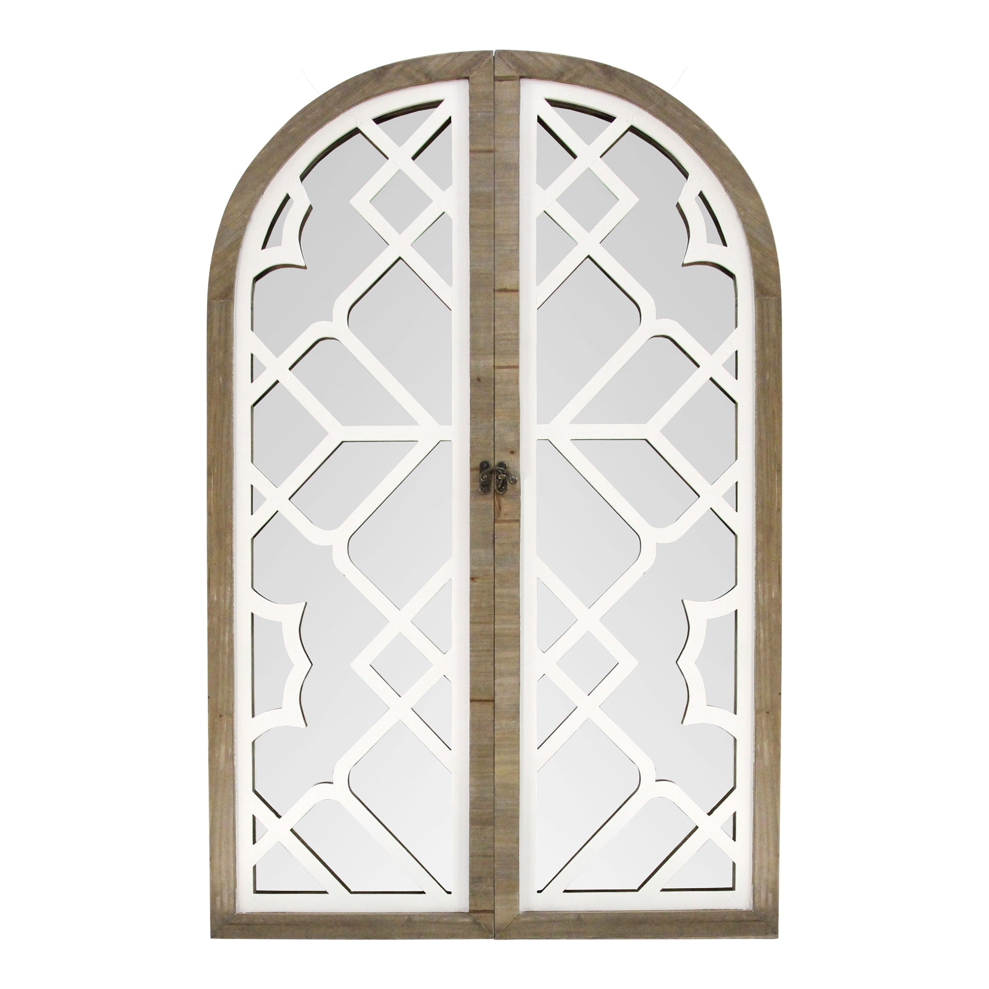 Gate Wood and White Door Mirror with Latch