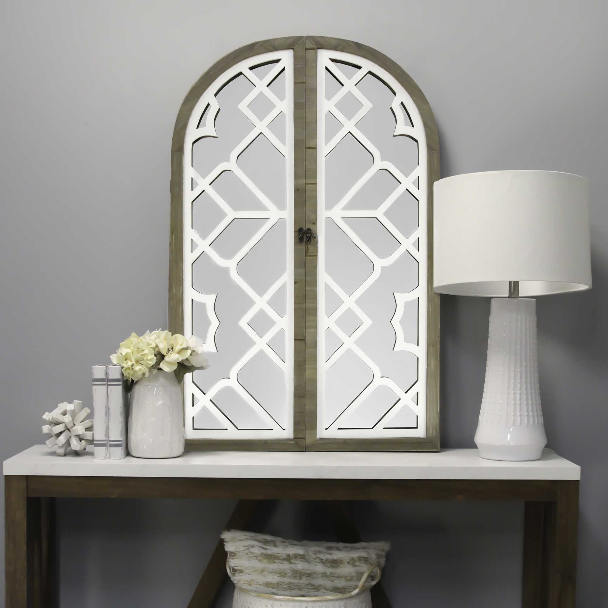 Gate Wood and White Door Mirror with Latch