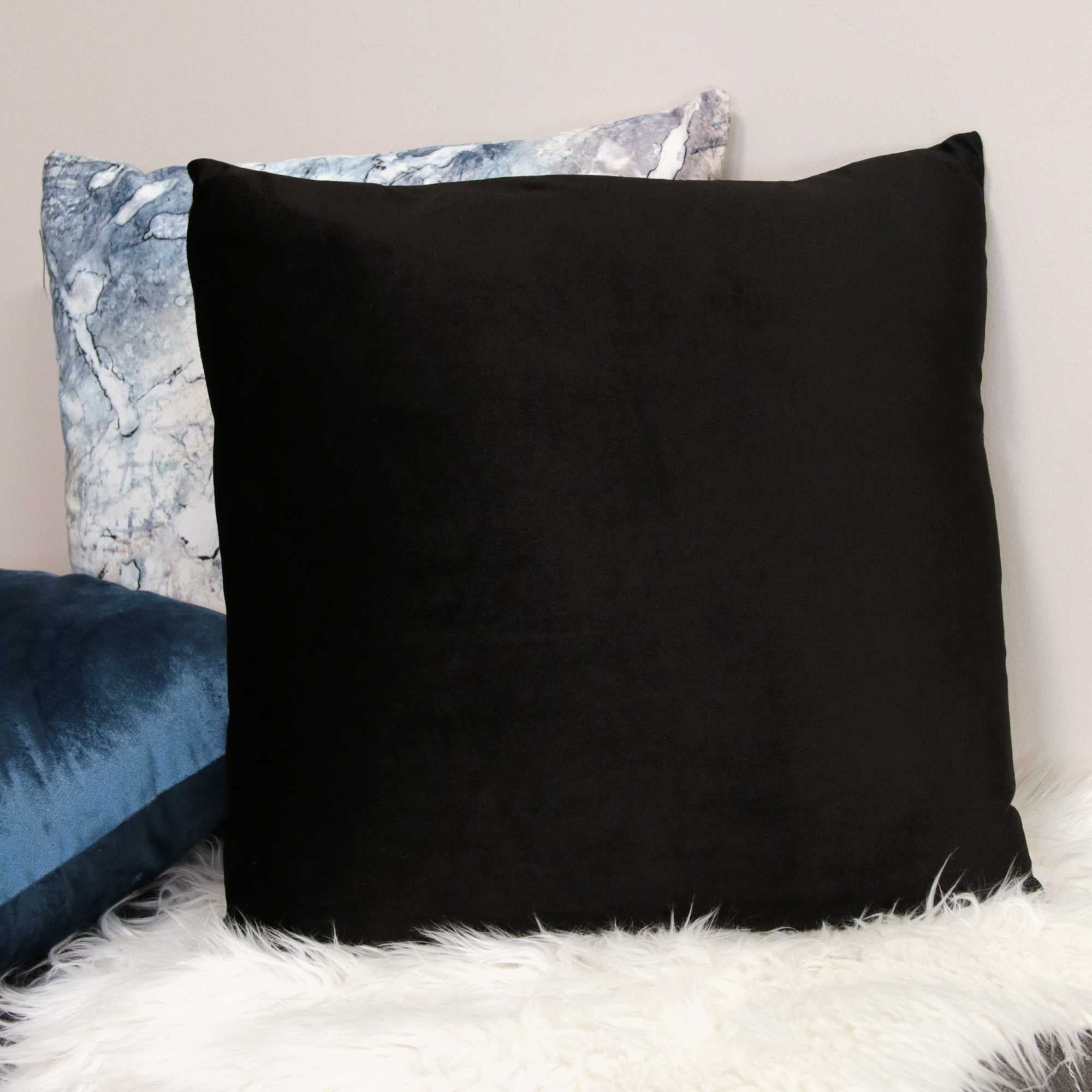Black Textured Velvet Square Pillow