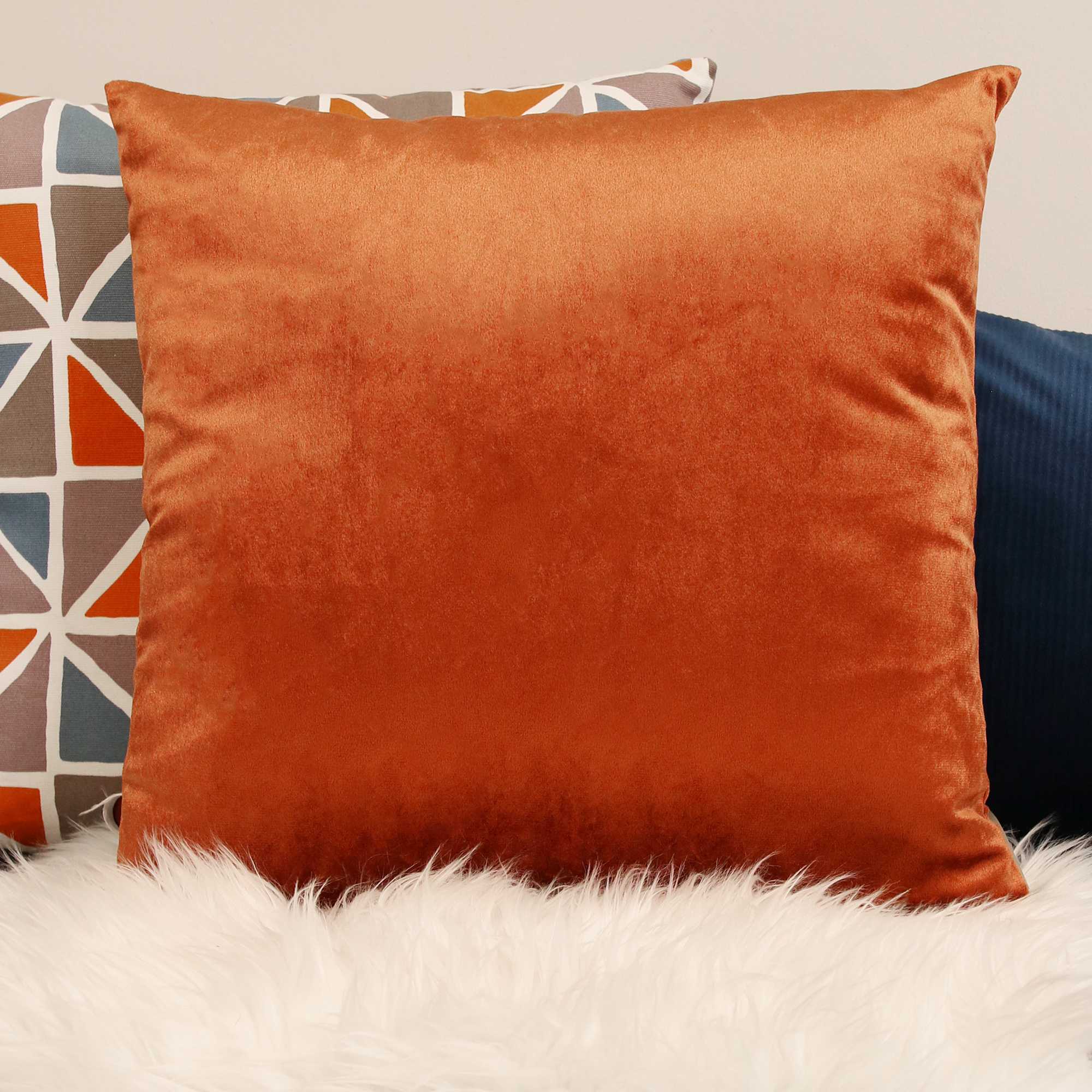 Burnt Orange Textured Velvet Square  Pillow