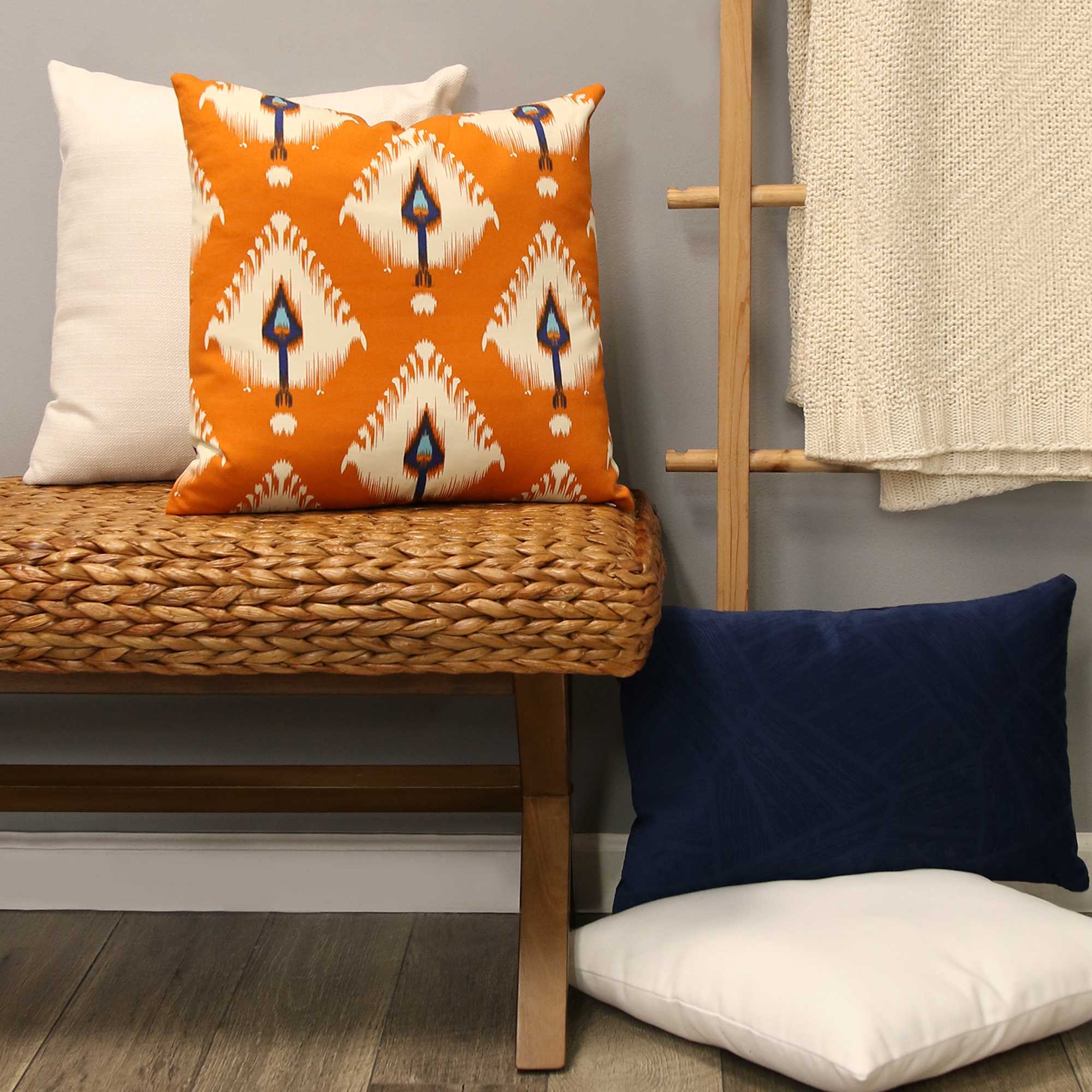 White Tweed Textured Velvet Square Pillow