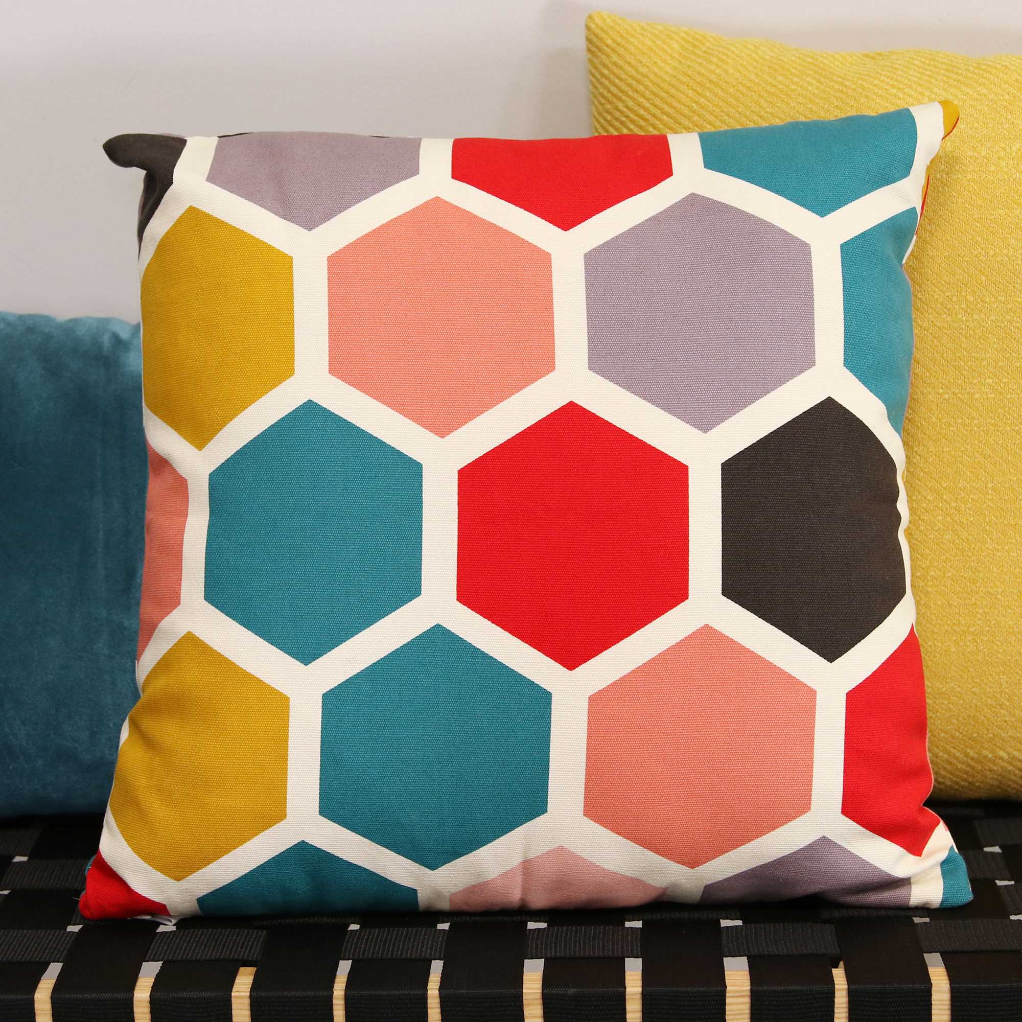 Multi Color Geometric Hexagon Design Square Pillow